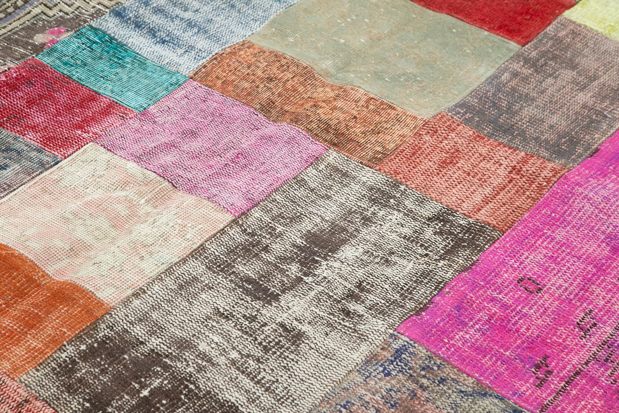 Handmade Area Rug - Kirk Yama Blue Patchwork Cotton Wool Carpet 6'7''x9'10''