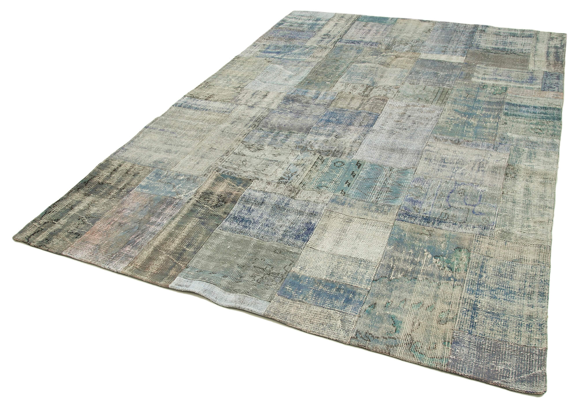 Handmade Wool Area Rug – Grey Patchwork Style Cotton Wool Carpet 6'8''x9'11''
