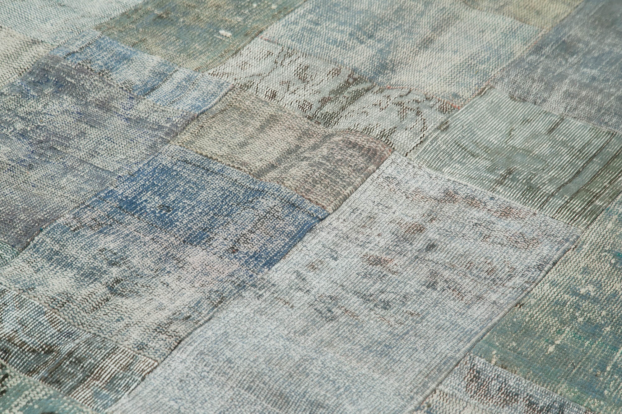 Handmade Wool Area Rug – Grey Patchwork Style Cotton Wool Carpet 6'8''x9'11''