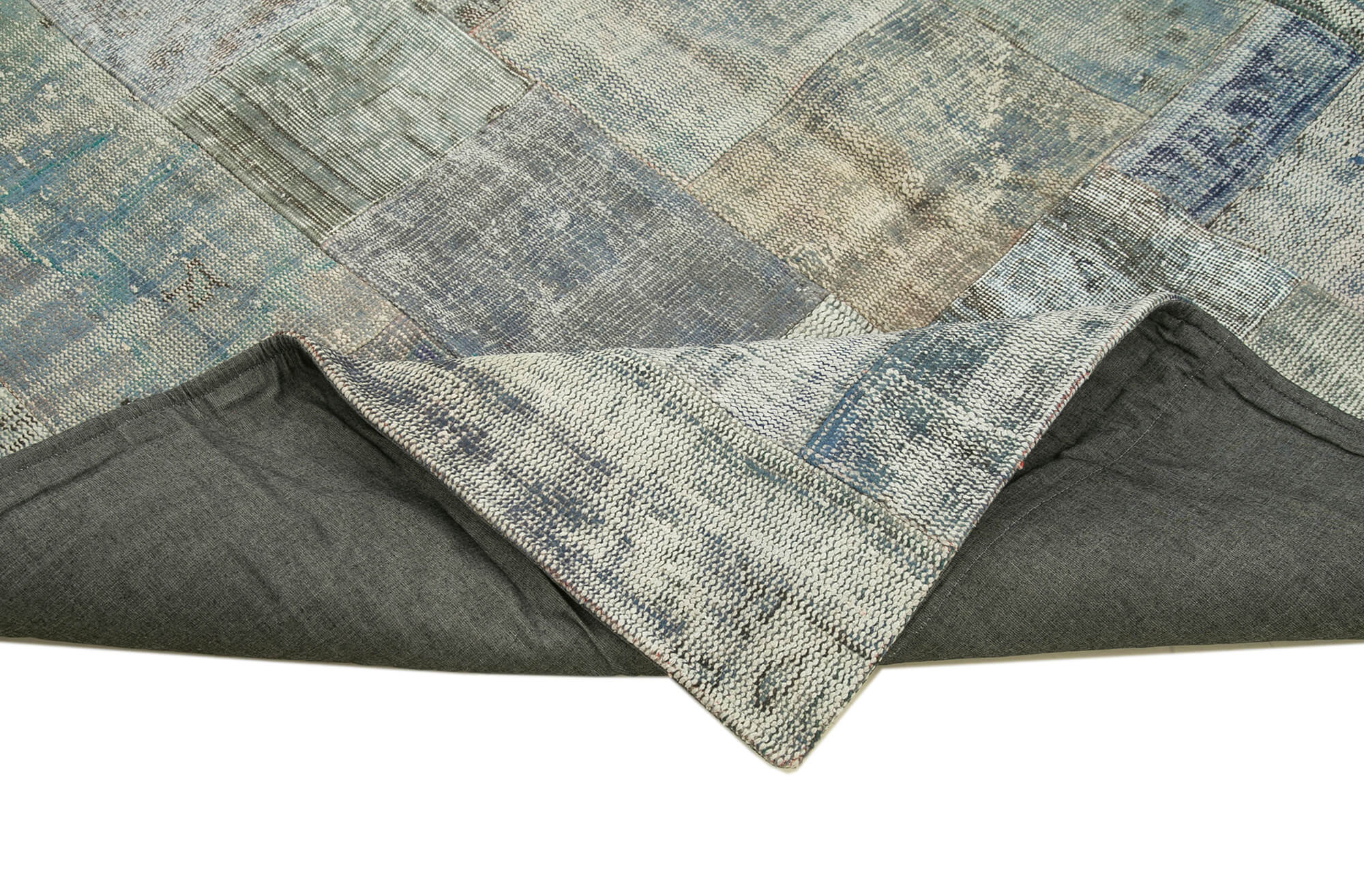 Handmade Wool Area Rug – Grey Patchwork Style Cotton Wool Carpet 6'8''x9'11''