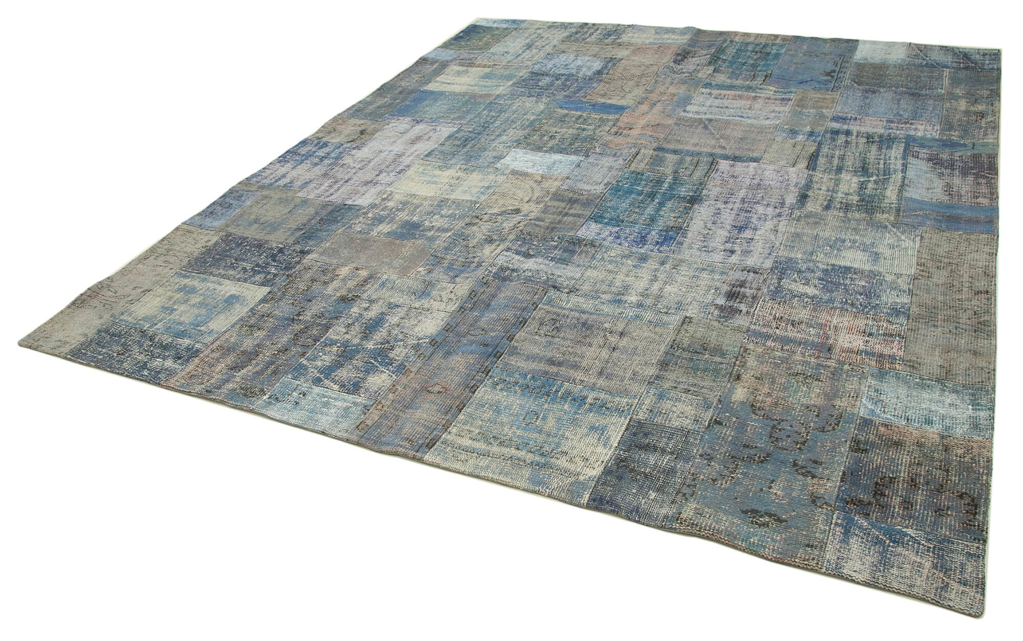 Handmade Patchwork Rug – Kirk Yama Blue Patchwork Cotton Wool Carpet 8'3''x9'11''