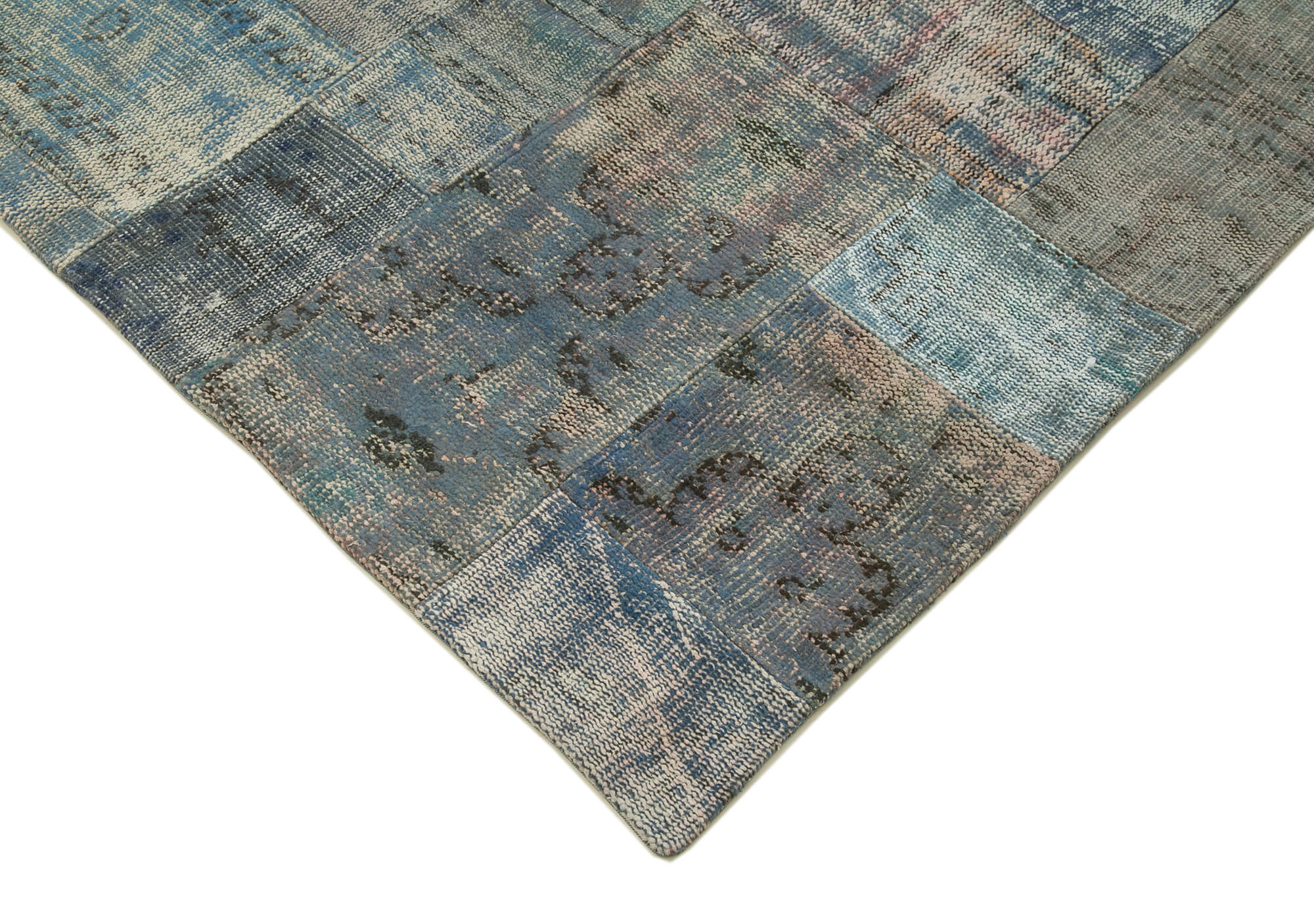 Handmade Patchwork Rug – Kirk Yama Blue Patchwork Cotton Wool Carpet 8'3''x9'11''