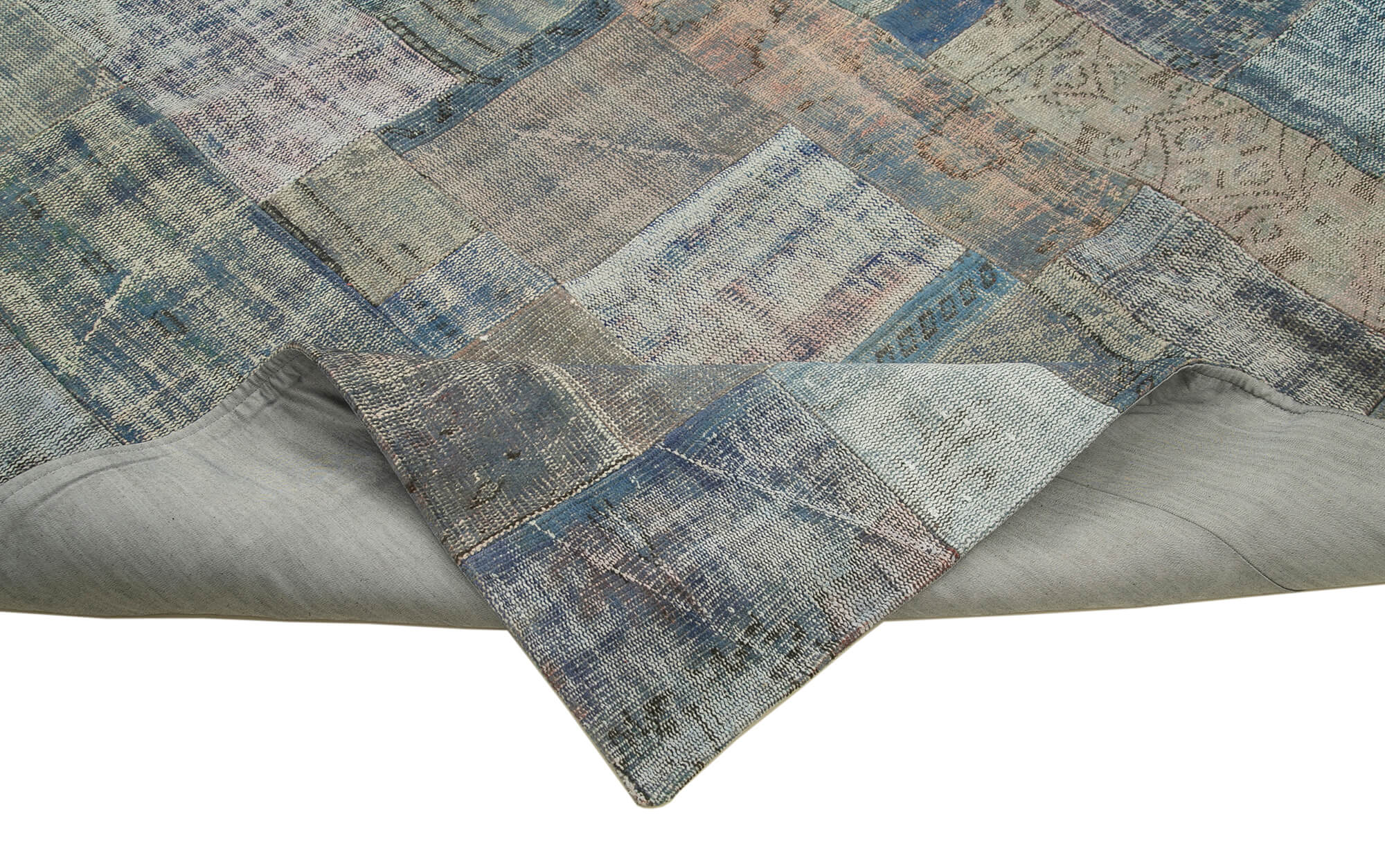 Handmade Patchwork Rug – Kirk Yama Blue Patchwork Cotton Wool Carpet 8'3''x9'11''