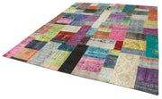 Handmade Patchwork Rug | Vintage Turkish Carpet Blue Cotton Wool Rug 8'2''x10'