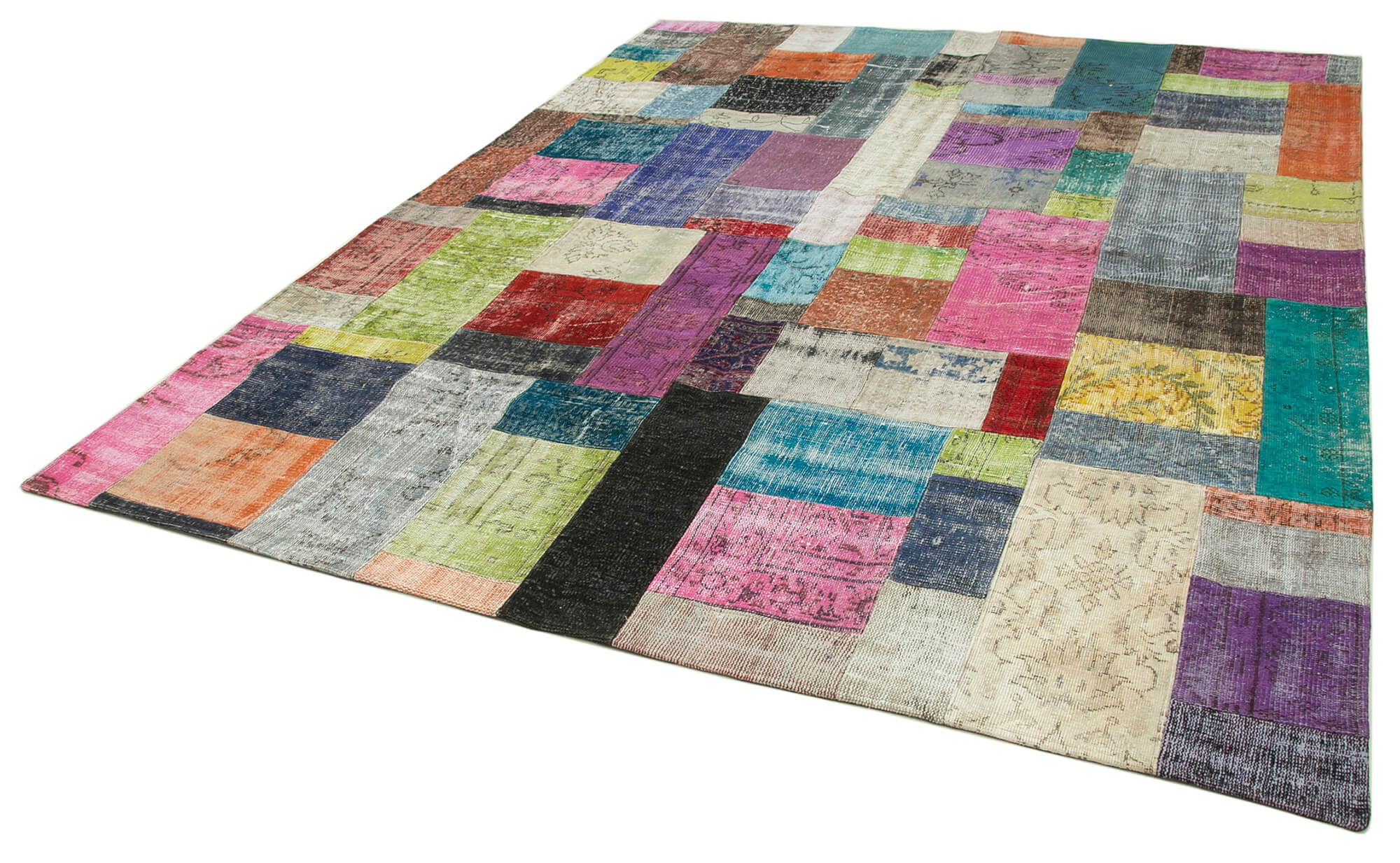 Handmade Patchwork Rug | Vintage Turkish Carpet Blue Cotton Wool Rug 8'2''x10'