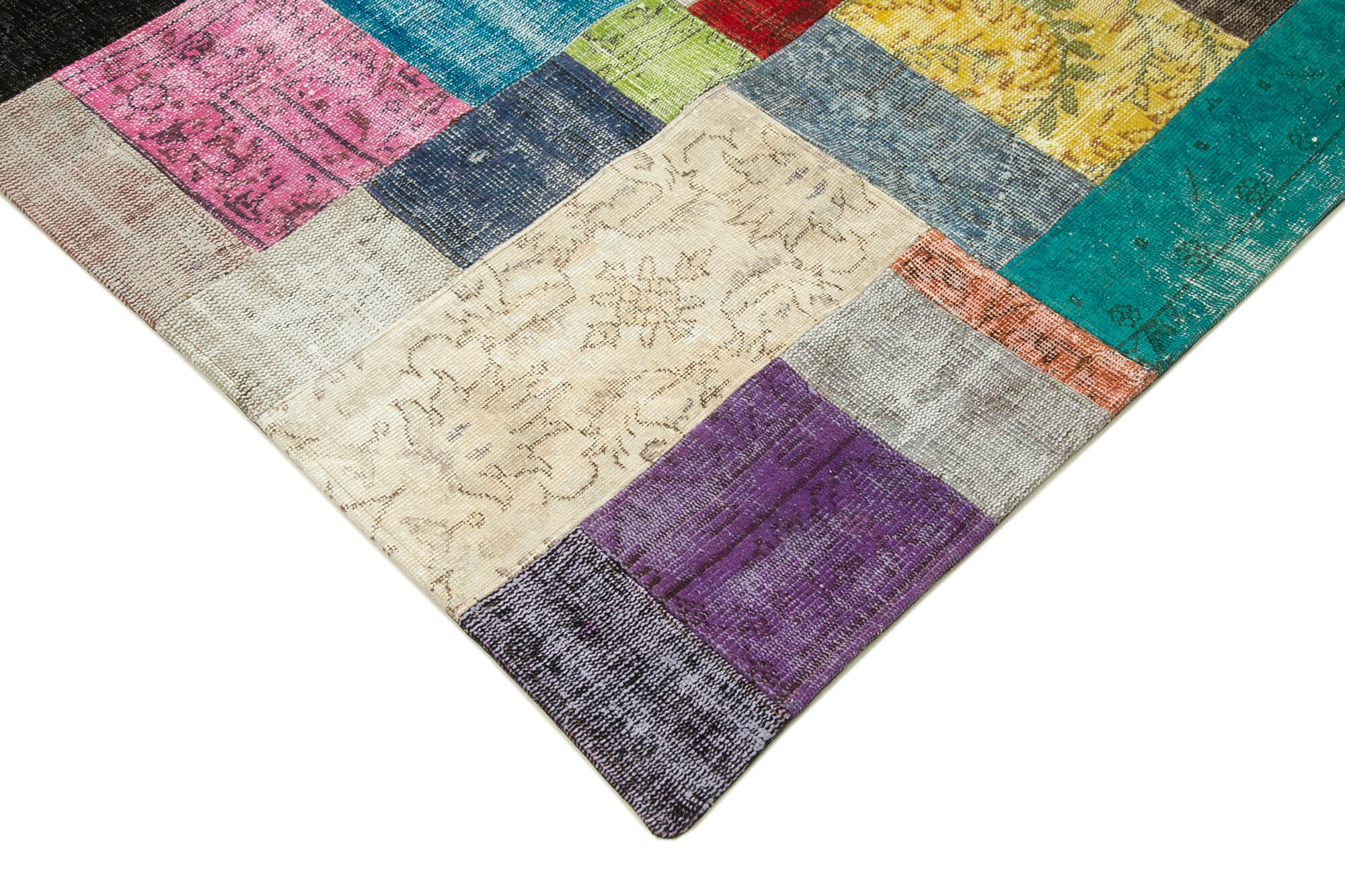 Handmade Patchwork Rug | Vintage Turkish Carpet Blue Cotton Wool Rug 8'2''x10'