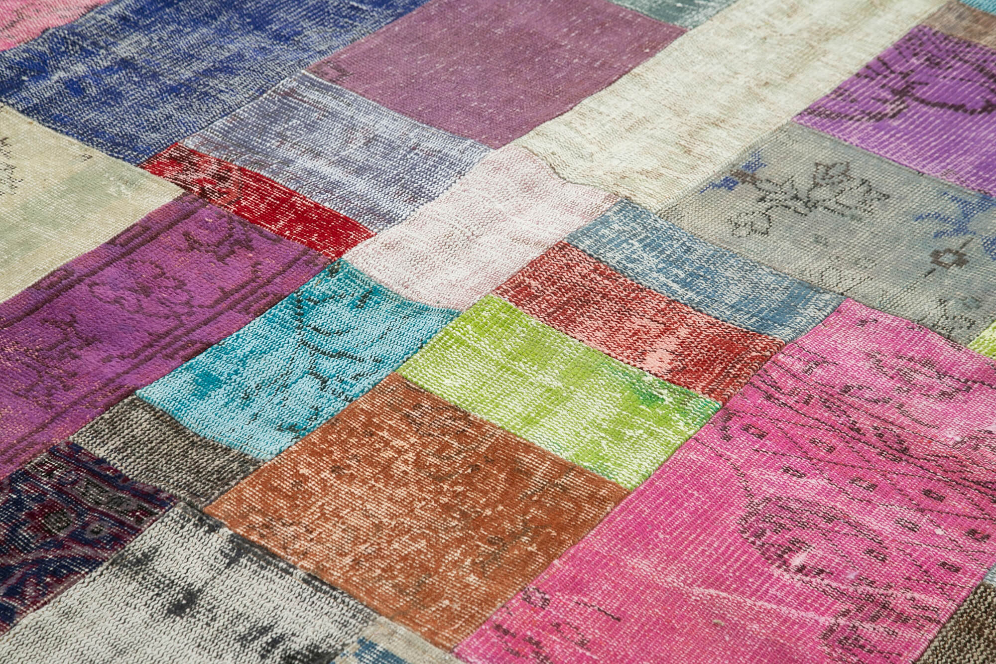 Handmade Patchwork Rug | Vintage Turkish Carpet Blue Cotton Wool Rug 8'2''x10'