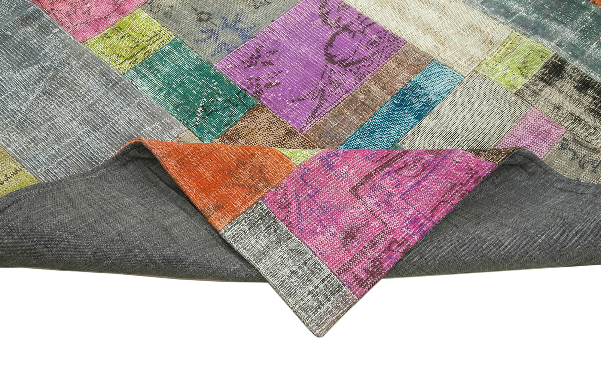 Handmade Patchwork Rug | Vintage Turkish Carpet Blue Cotton Wool Rug 8'2''x10'
