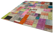 Handmade Area Rug - Kirk Yama Blue Patchwork Cotton Wool Vintage Carpet 8'3''x9'11''