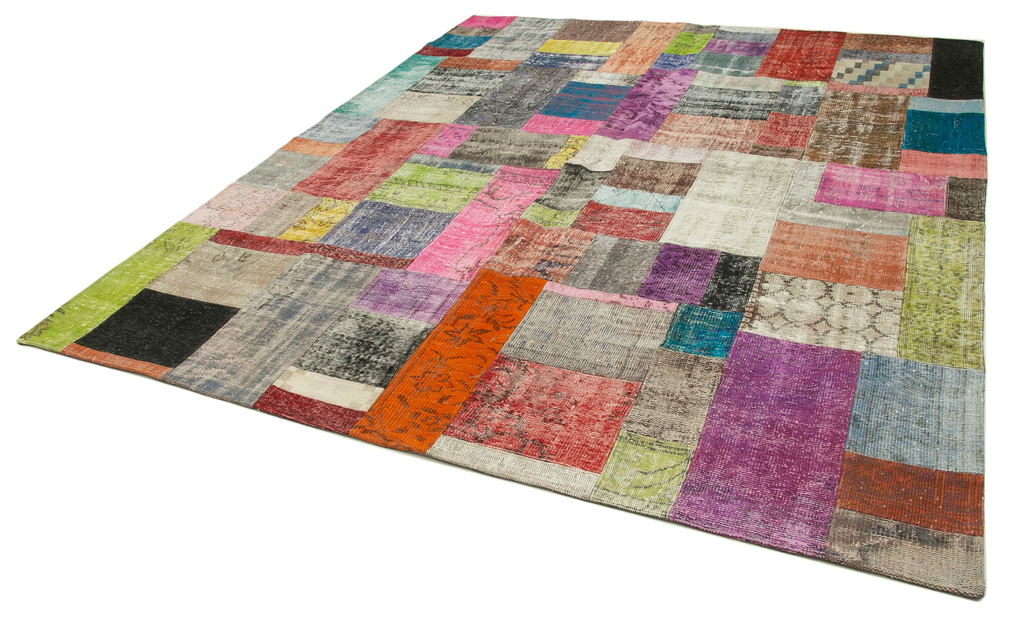 Handmade Area Rug - Kirk Yama Blue Patchwork Cotton Wool Vintage Carpet 8'3''x9'11''