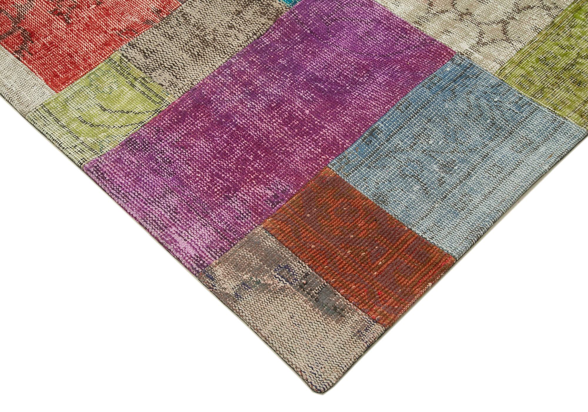 Handmade Area Rug - Kirk Yama Blue Patchwork Cotton Wool Vintage Carpet 8'3''x9'11''