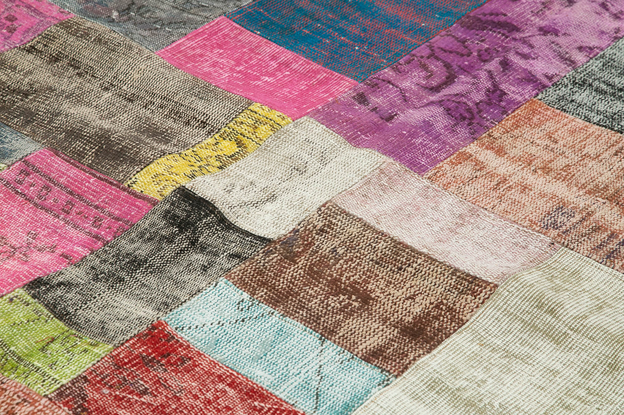 Handmade Area Rug - Kirk Yama Blue Patchwork Cotton Wool Vintage Carpet 8'3''x9'11''
