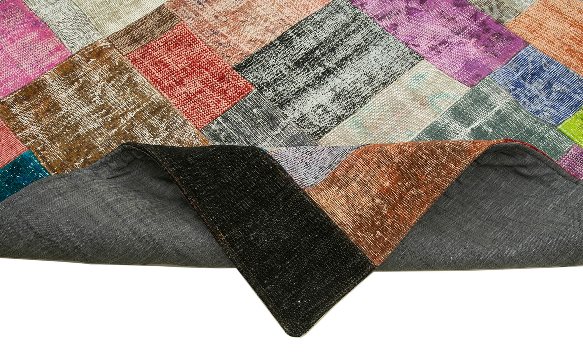 Handmade Area Rug - Kirk Yama Blue Patchwork Cotton Wool Vintage Carpet 8'3''x9'11''