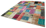 Handmade Wool Area Rug - Blue Patchwork Cotton Wool Rug 8'4''x10' Durable Floor Covering