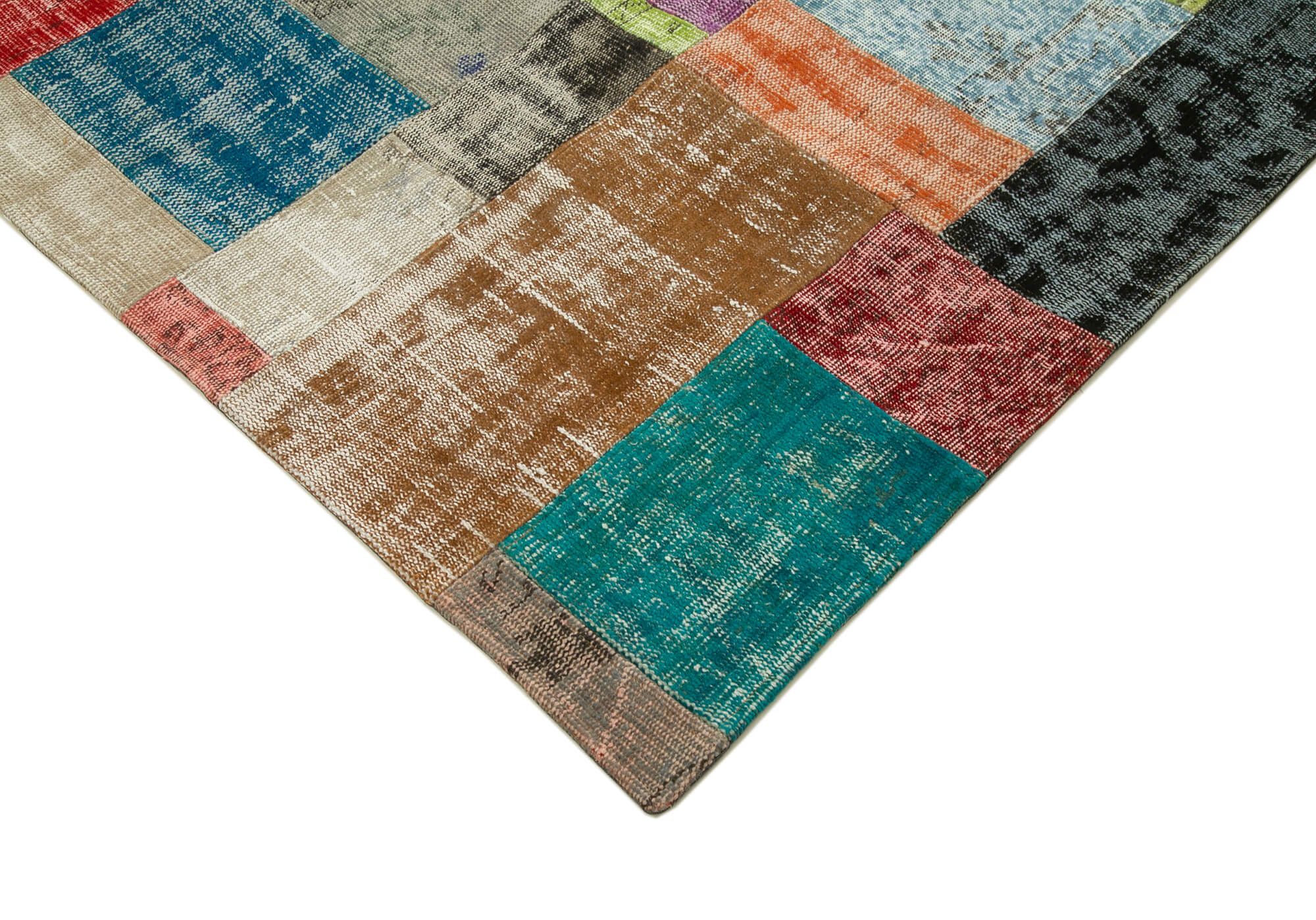 Handmade Wool Area Rug - Blue Patchwork Cotton Wool Rug 8'4''x10' Durable Floor Covering