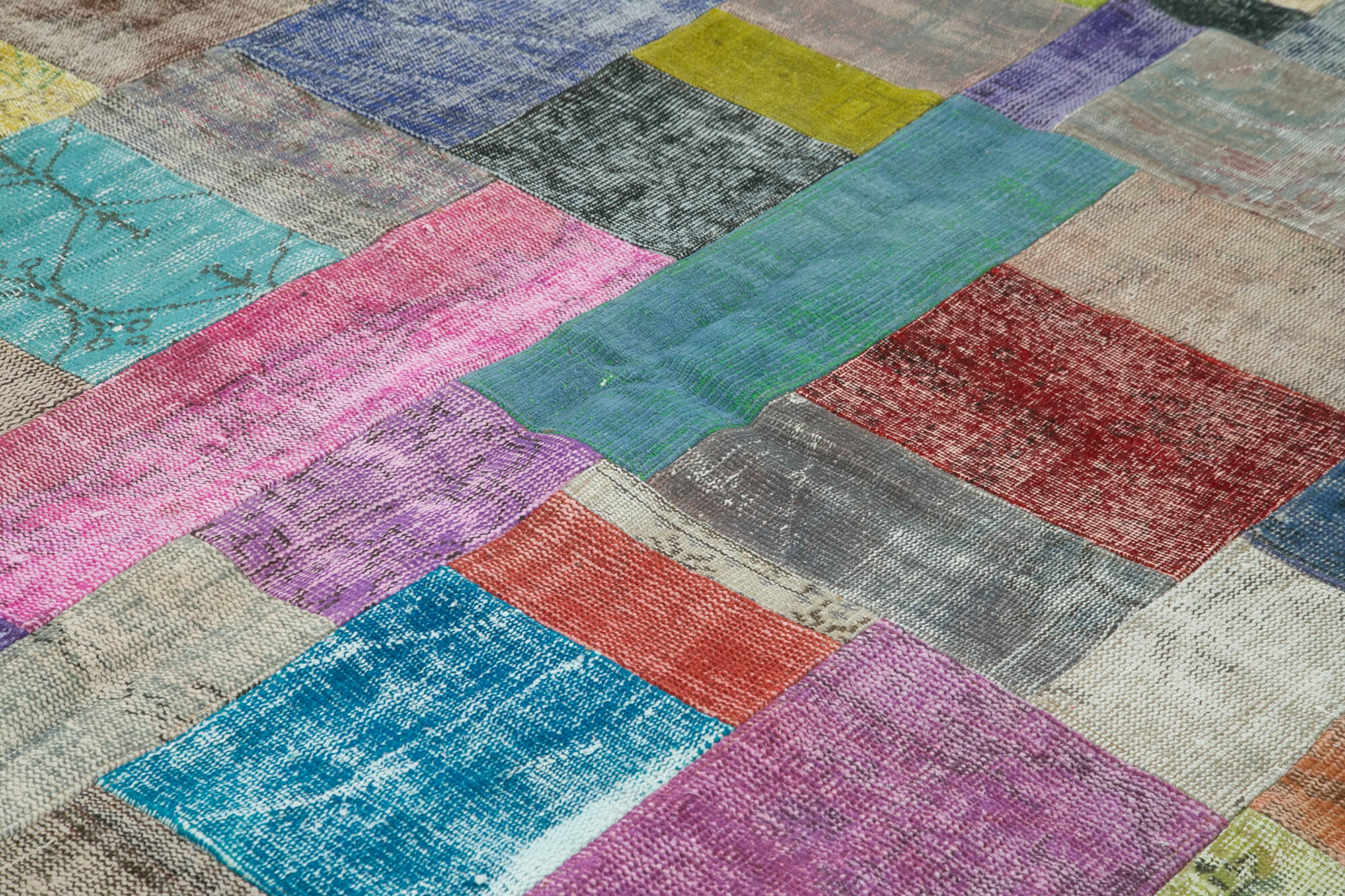 Handmade Wool Area Rug - Blue Patchwork Cotton Wool Rug 8'4''x10' Durable Floor Covering