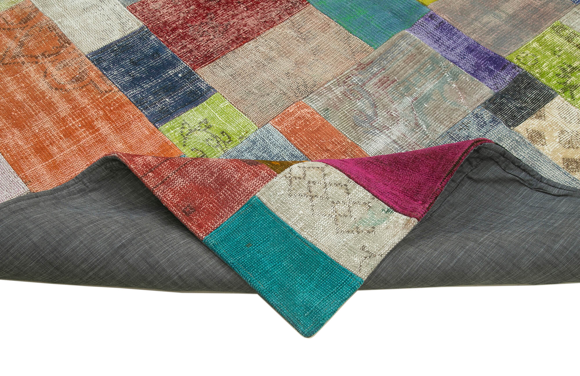 Handmade Wool Area Rug - Blue Patchwork Cotton Wool Rug 8'4''x10' Durable Floor Covering