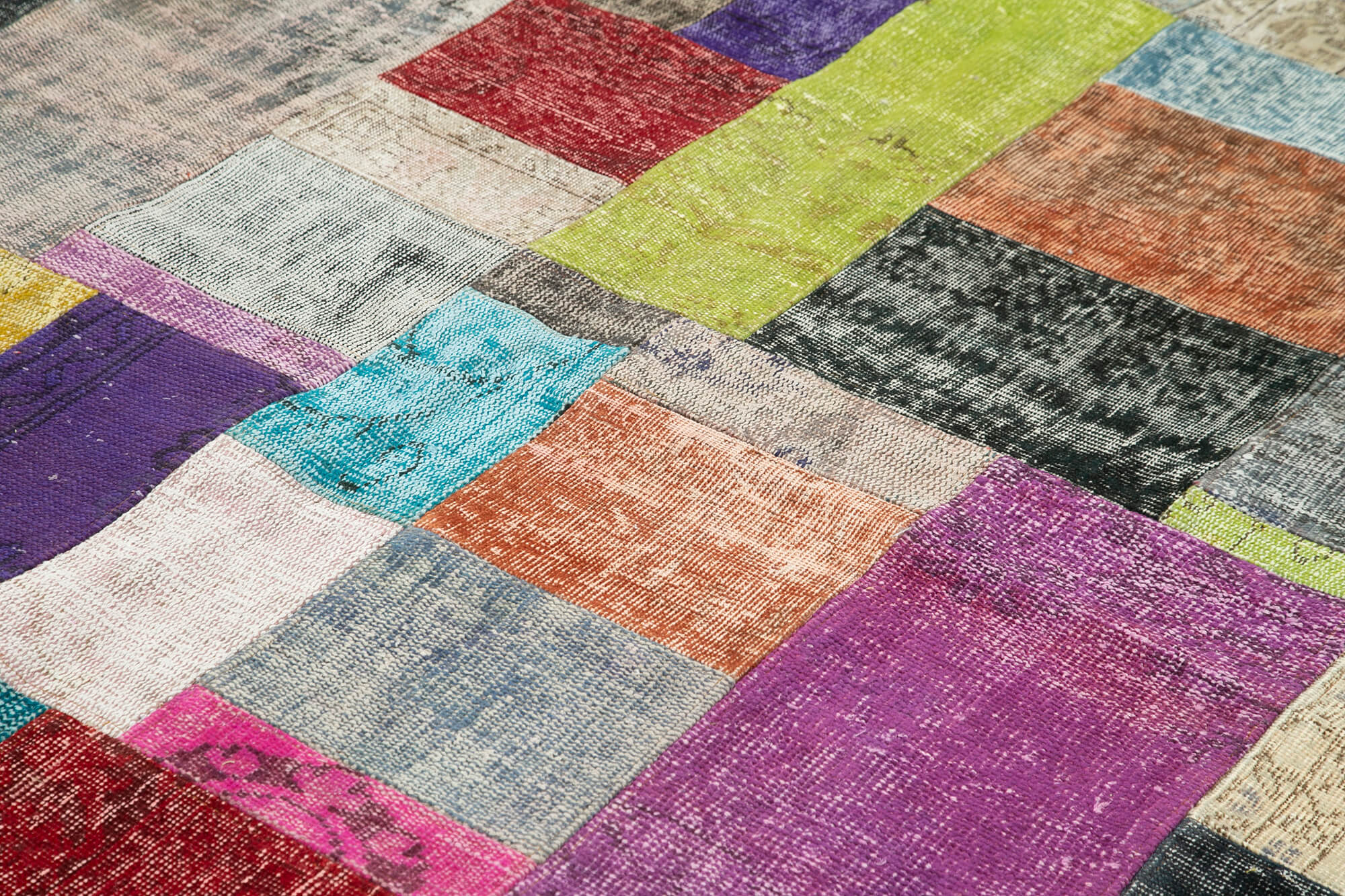 Handmade Area Rug - Kirk Yama Blue Patchwork Cotton Wool Carpet 8'3''x10'