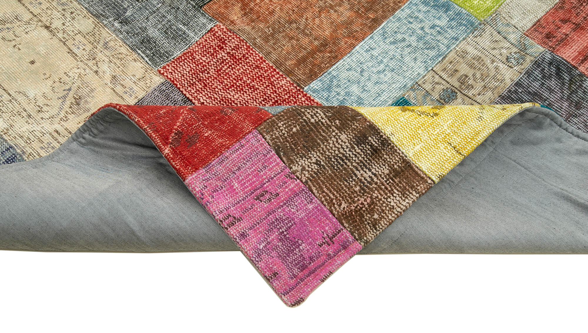 Handmade Area Rug - Kirk Yama Blue Patchwork Cotton Wool Carpet 8'3''x10'