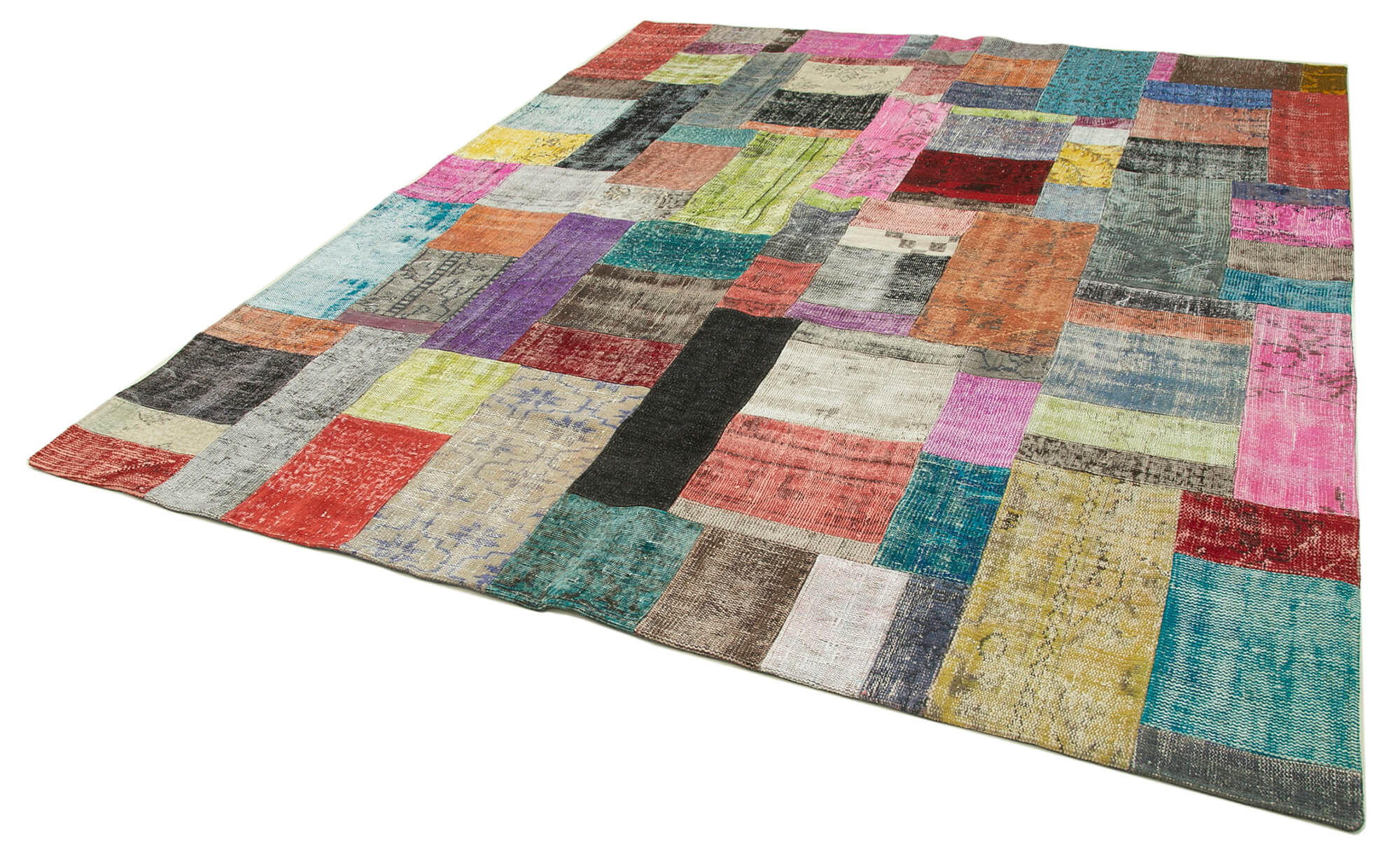 Handmade Patchwork Rug - Blue Area Rug Cotton Wool Vintage Turkish Carpet 8'3"x10'