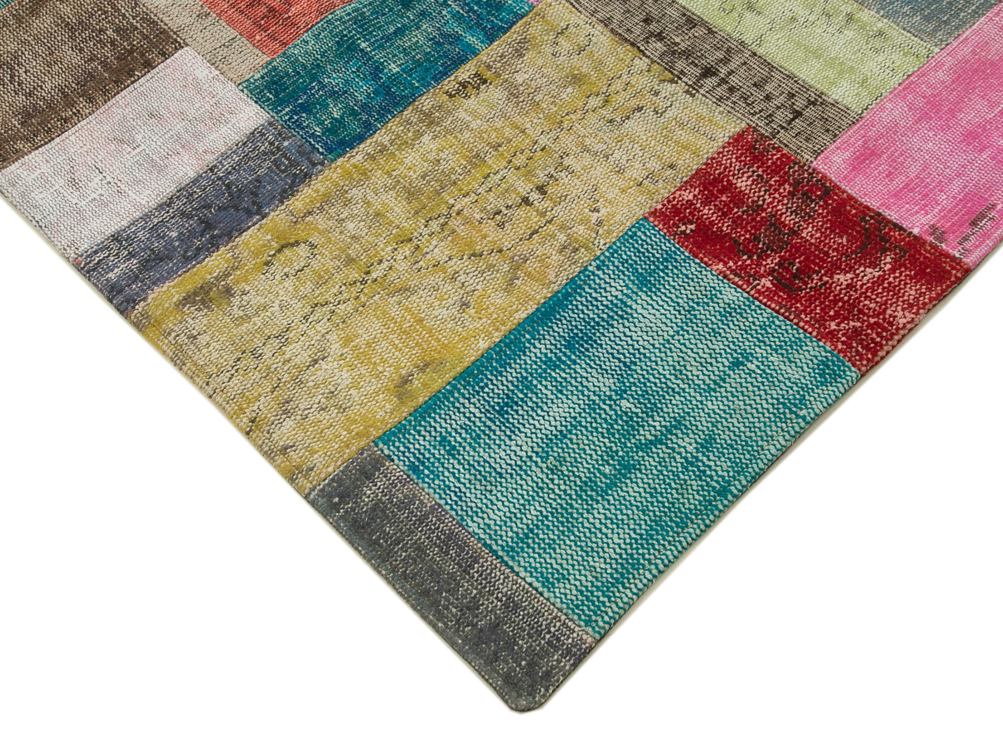 Handmade Patchwork Rug - Blue Area Rug Cotton Wool Vintage Turkish Carpet 8'3"x10'