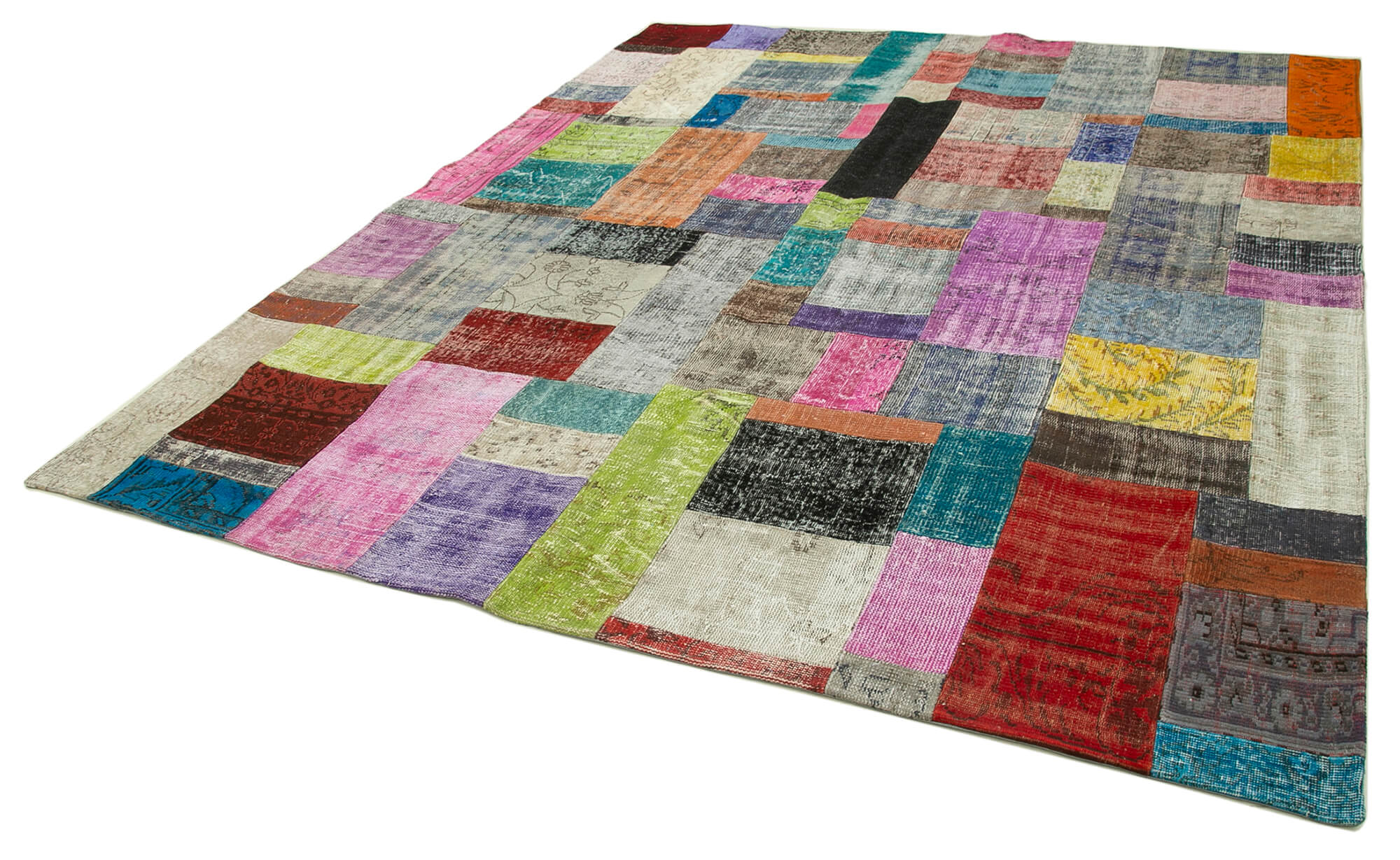 Handmade Patchwork Rug - Blue Patchwork Carpet Cotton Wool Area Rug 8'3''x9'11''