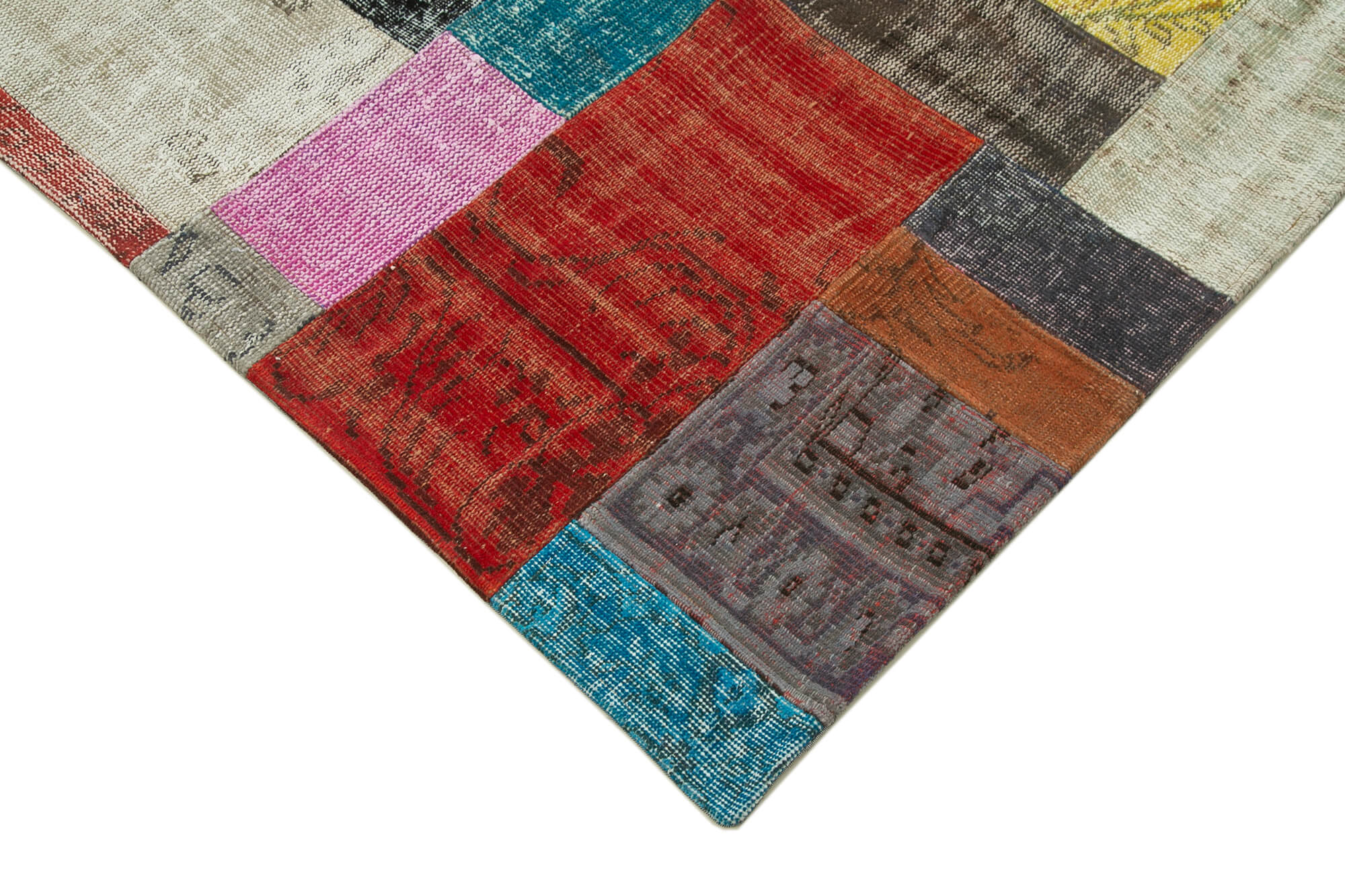 Handmade Patchwork Rug - Blue Patchwork Carpet Cotton Wool Area Rug 8'3''x9'11''