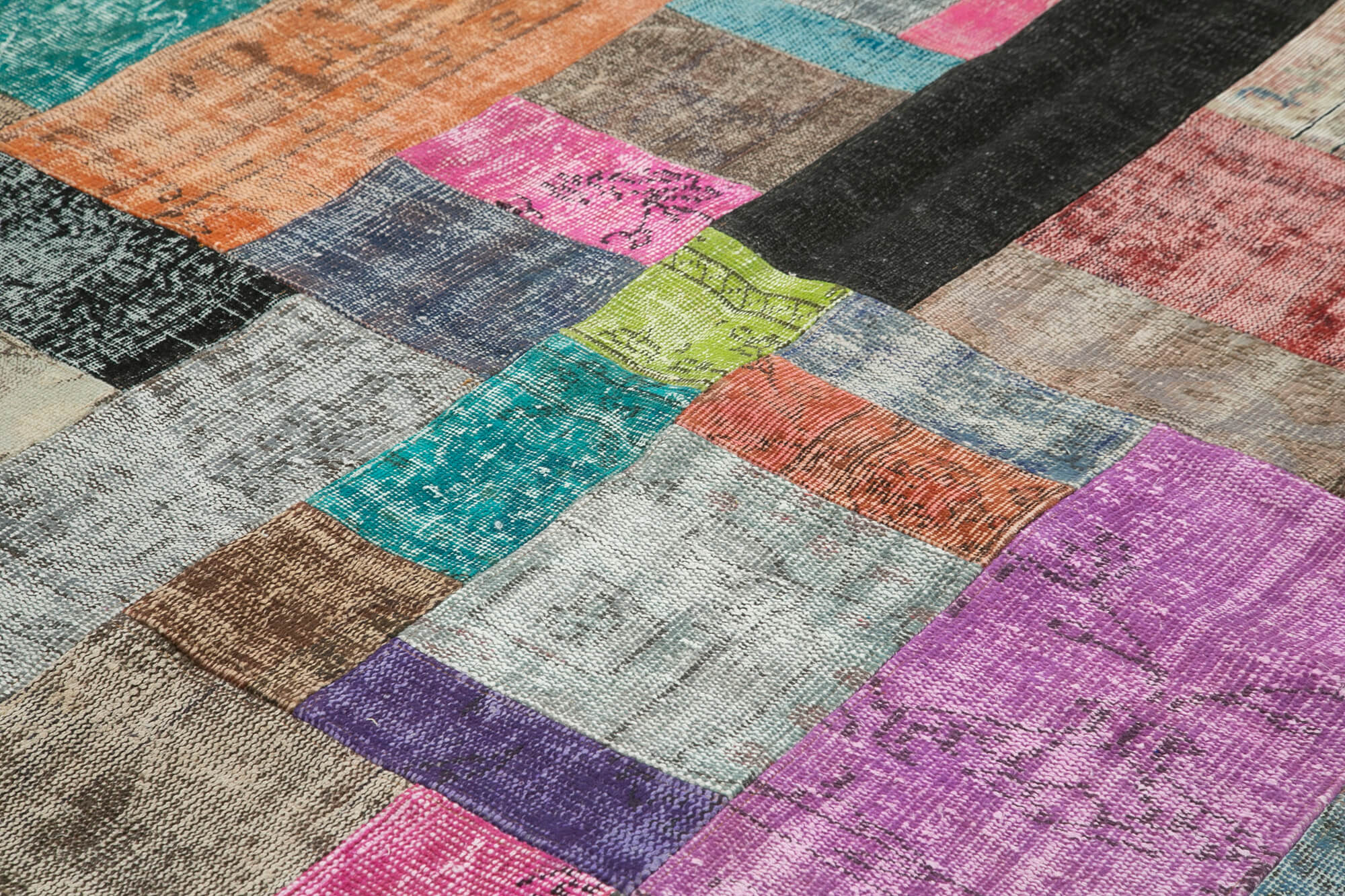 Handmade Patchwork Rug - Blue Patchwork Carpet Cotton Wool Area Rug 8'3''x9'11''