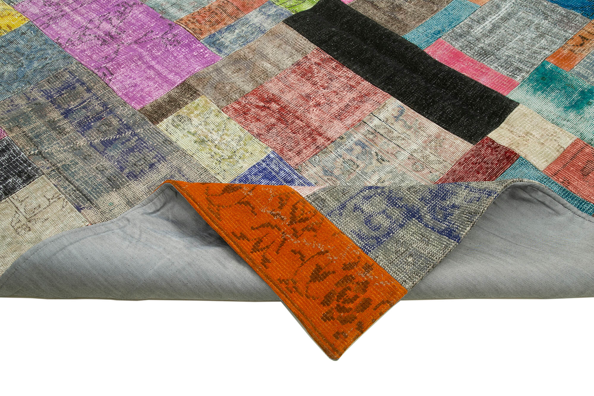 Handmade Patchwork Rug - Blue Patchwork Carpet Cotton Wool Area Rug 8'3''x9'11''