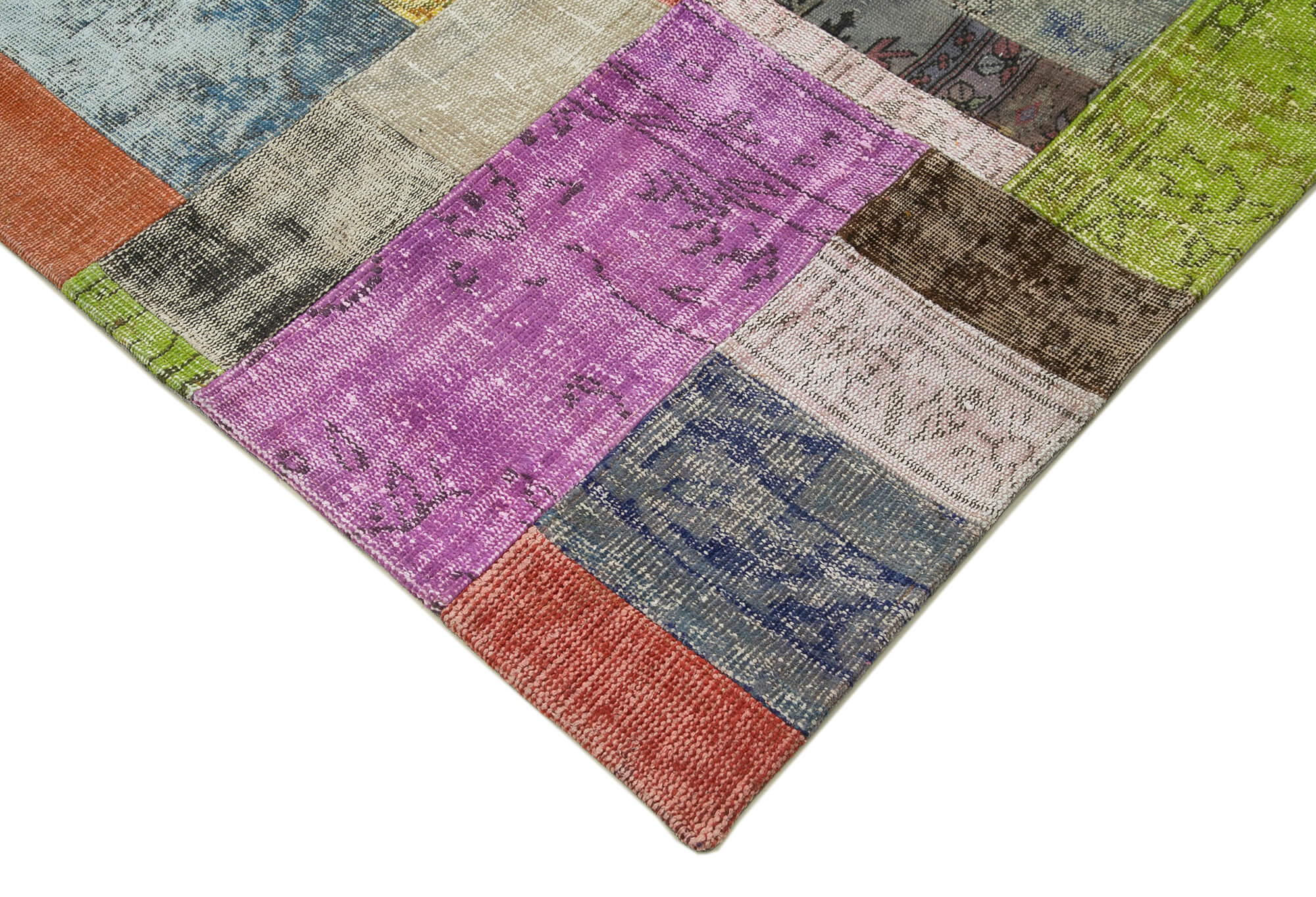Handmade Area Rug - Blue Patchwork Cotton Wool Vintage Turkish Carpet 8x10