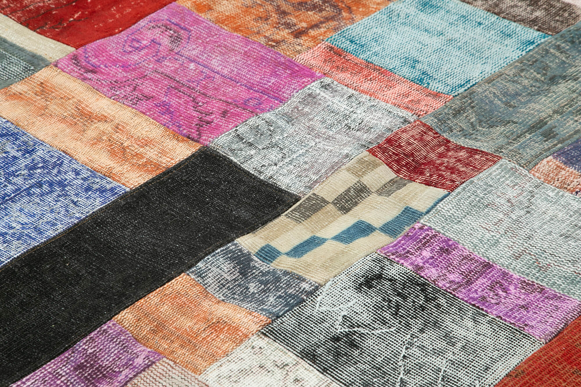 Handmade Area Rug - Blue Patchwork Cotton Wool Vintage Turkish Carpet 8x10