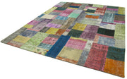 Handmade Area Rug - Blue Patchwork Cotton Wool Vintage Turkish Carpet 8'x10'