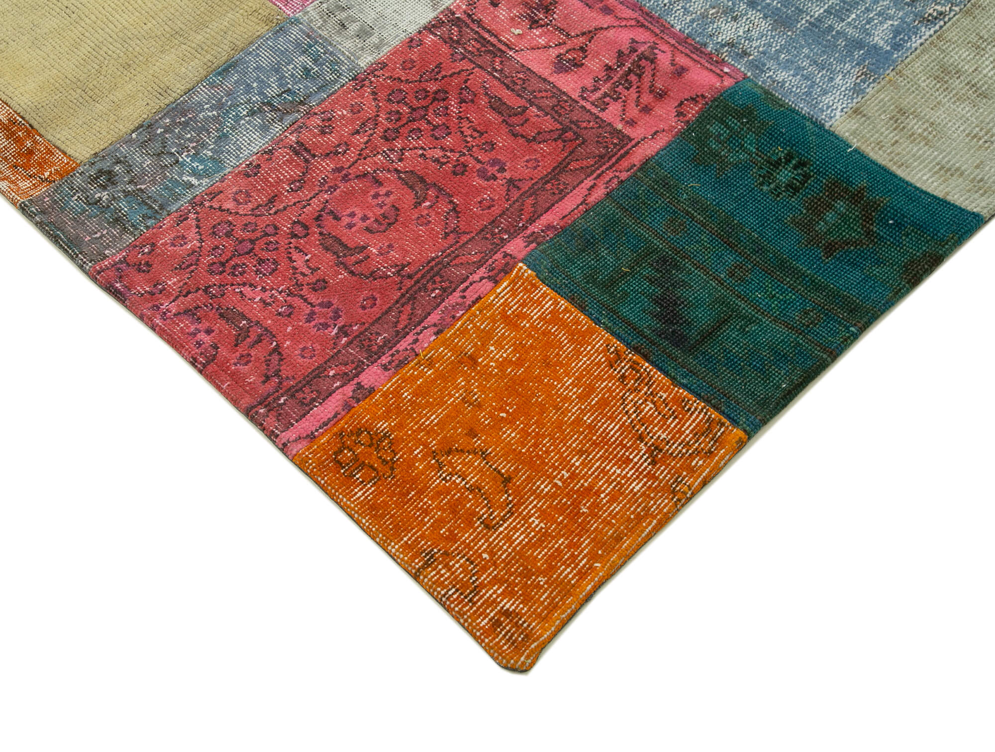 Handmade Area Rug - Blue Patchwork Cotton Wool Vintage Turkish Carpet 8'x10'