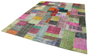 Handmade Area Rug - Kirk Yama Blue Patchwork Cotton Wool Carpet 8'x10'