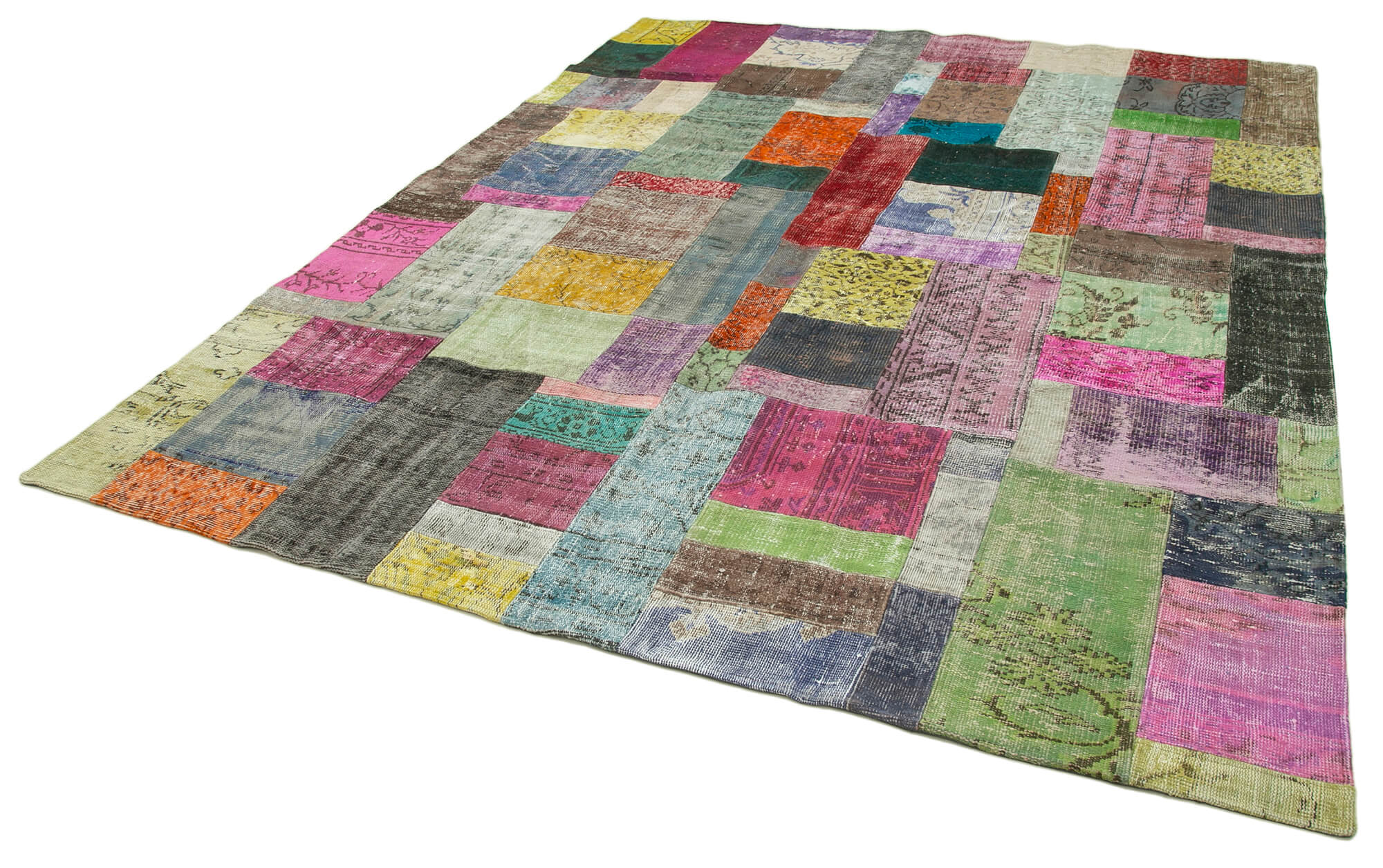 Handmade Area Rug - Kirk Yama Blue Patchwork Cotton Wool Carpet 8'x10'
