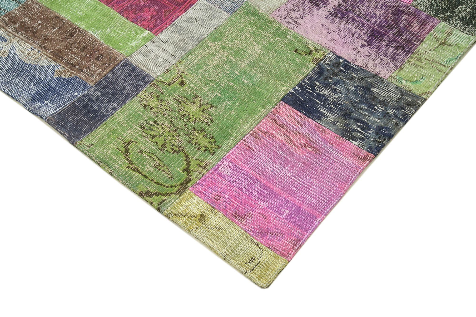 Handmade Area Rug - Kirk Yama Blue Patchwork Cotton Wool Carpet 8'x10'