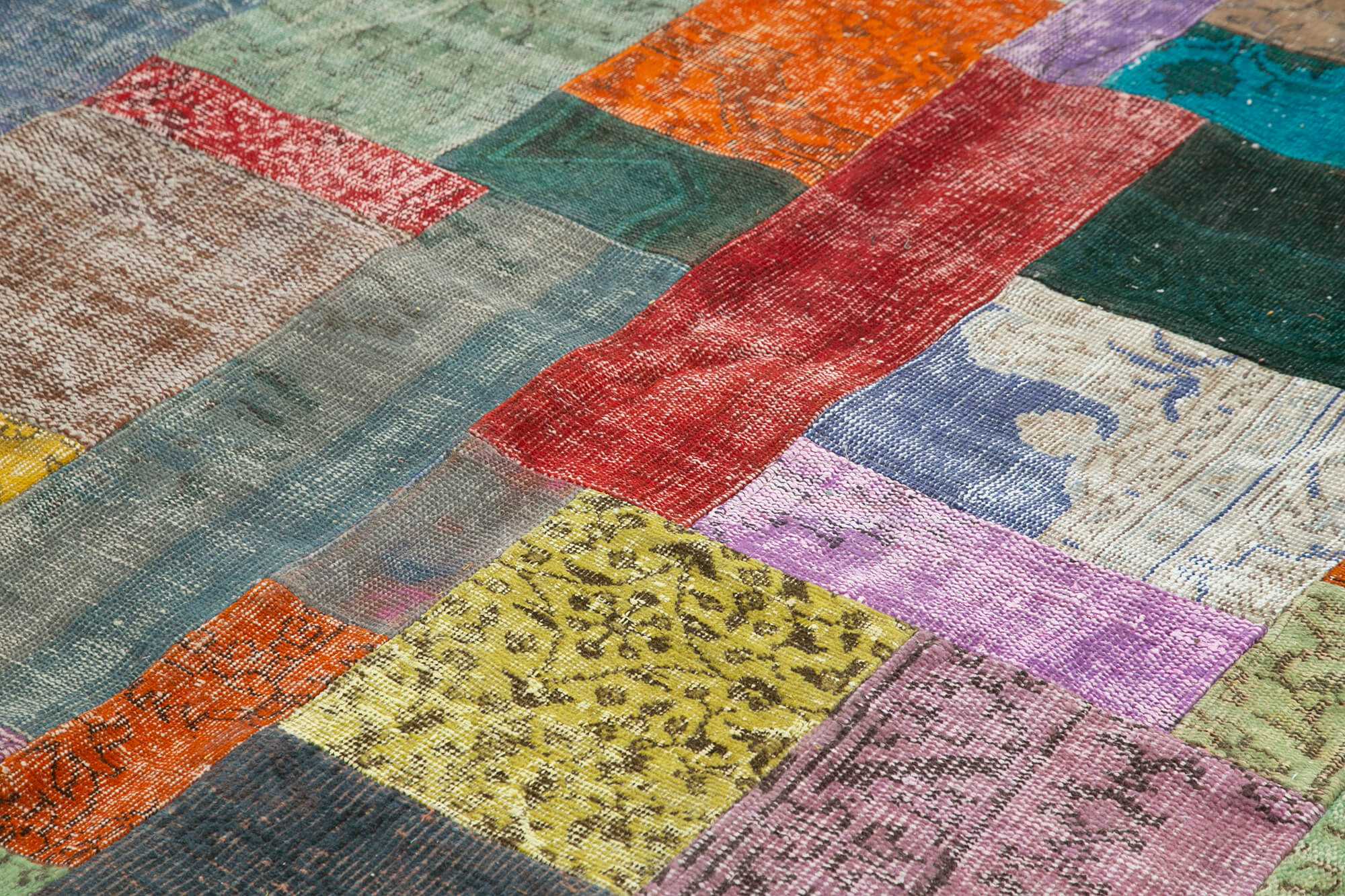 Handmade Area Rug - Kirk Yama Blue Patchwork Cotton Wool Carpet 8'x10'