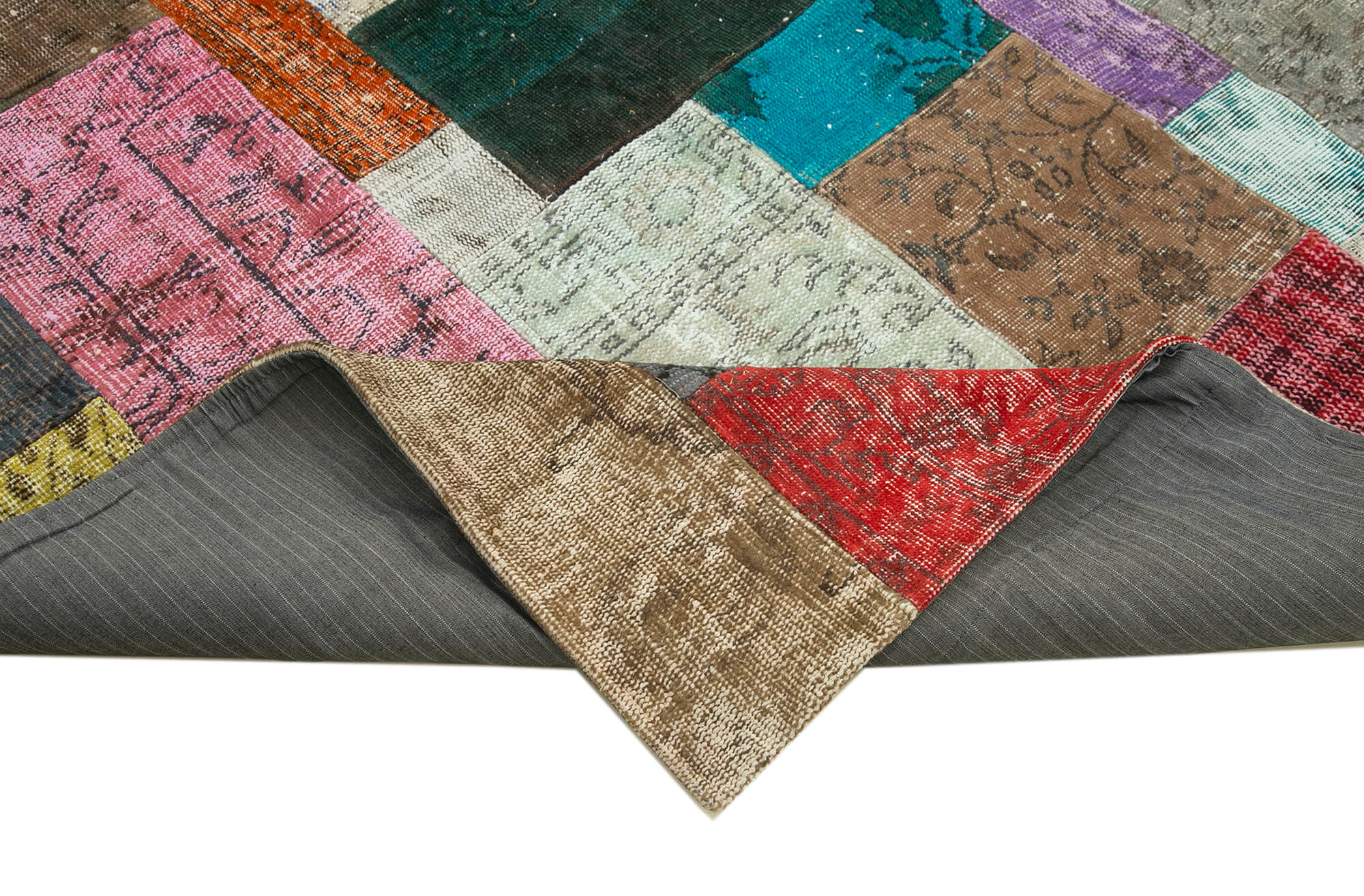 Handmade Area Rug - Kirk Yama Blue Patchwork Cotton Wool Carpet 8'x10'