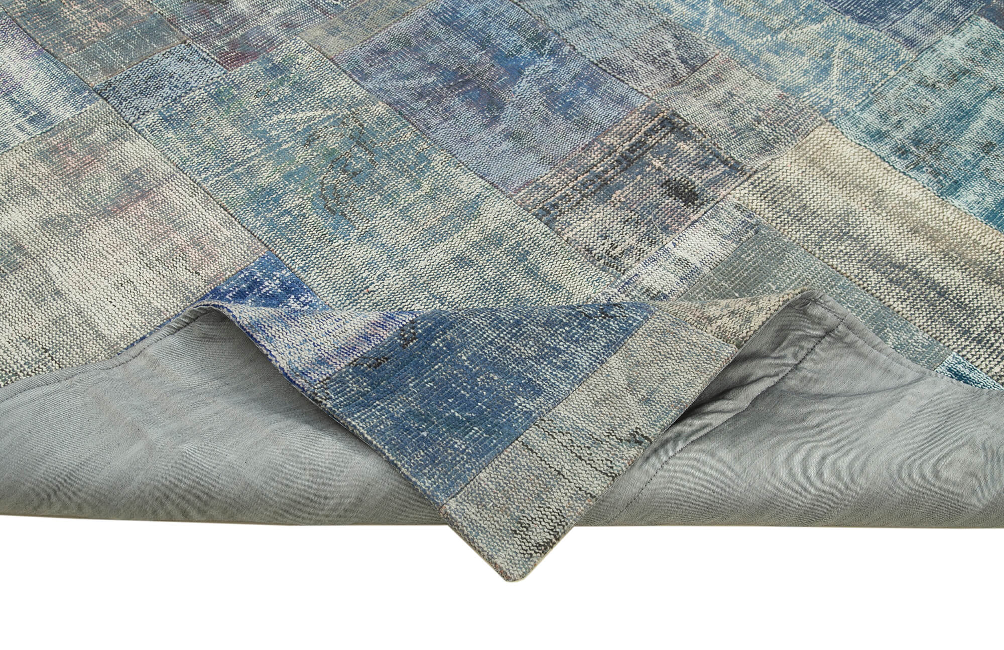 Handmade Area Rug - Kirk Yama Blue Patchwork Cotton Wool Carpet 8'3"x11'6"