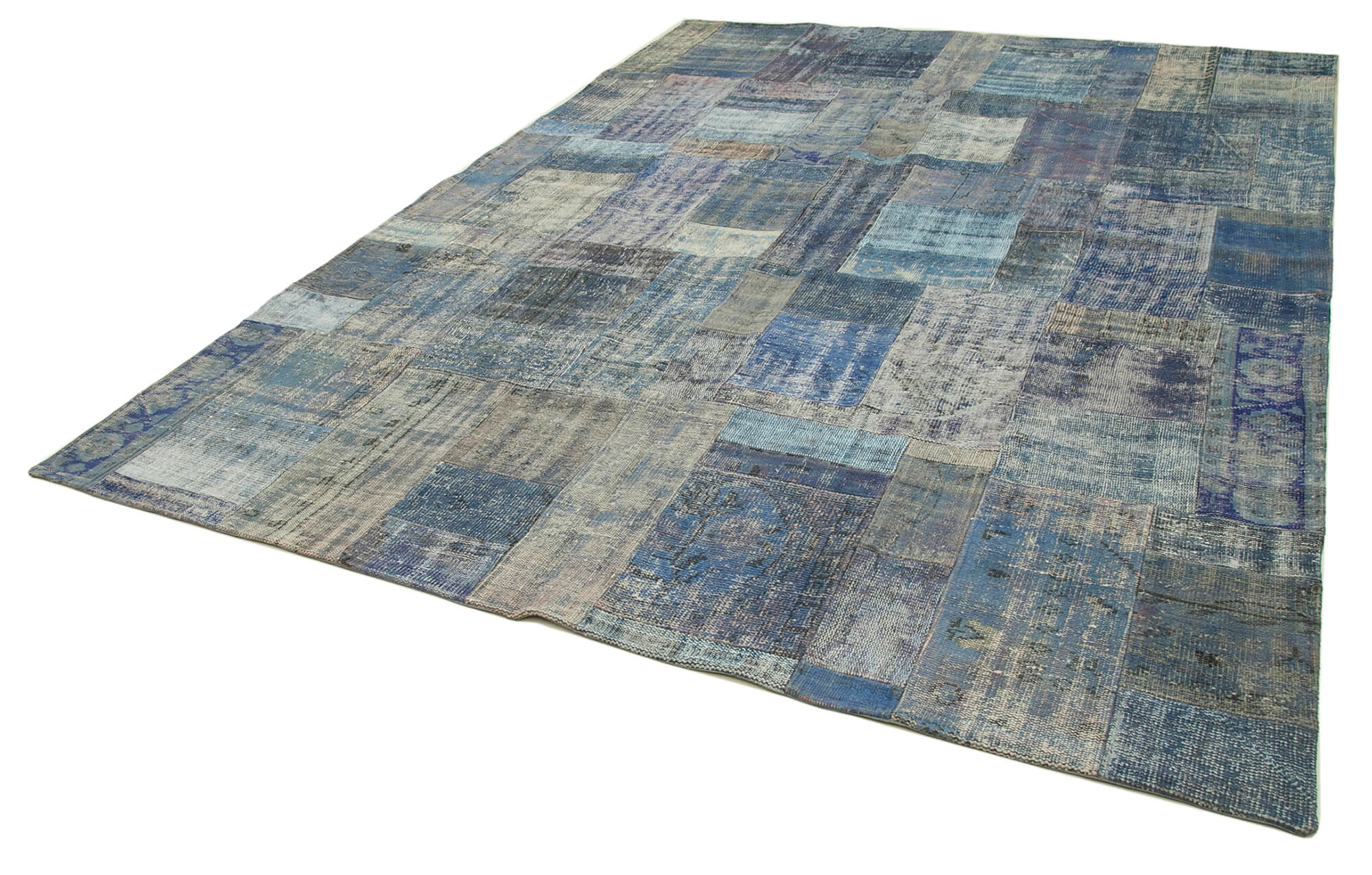 Handmade Patchwork Rug - Kirk Yama Blue Area Rug 8'3''x11'5'' Cotton Wool
