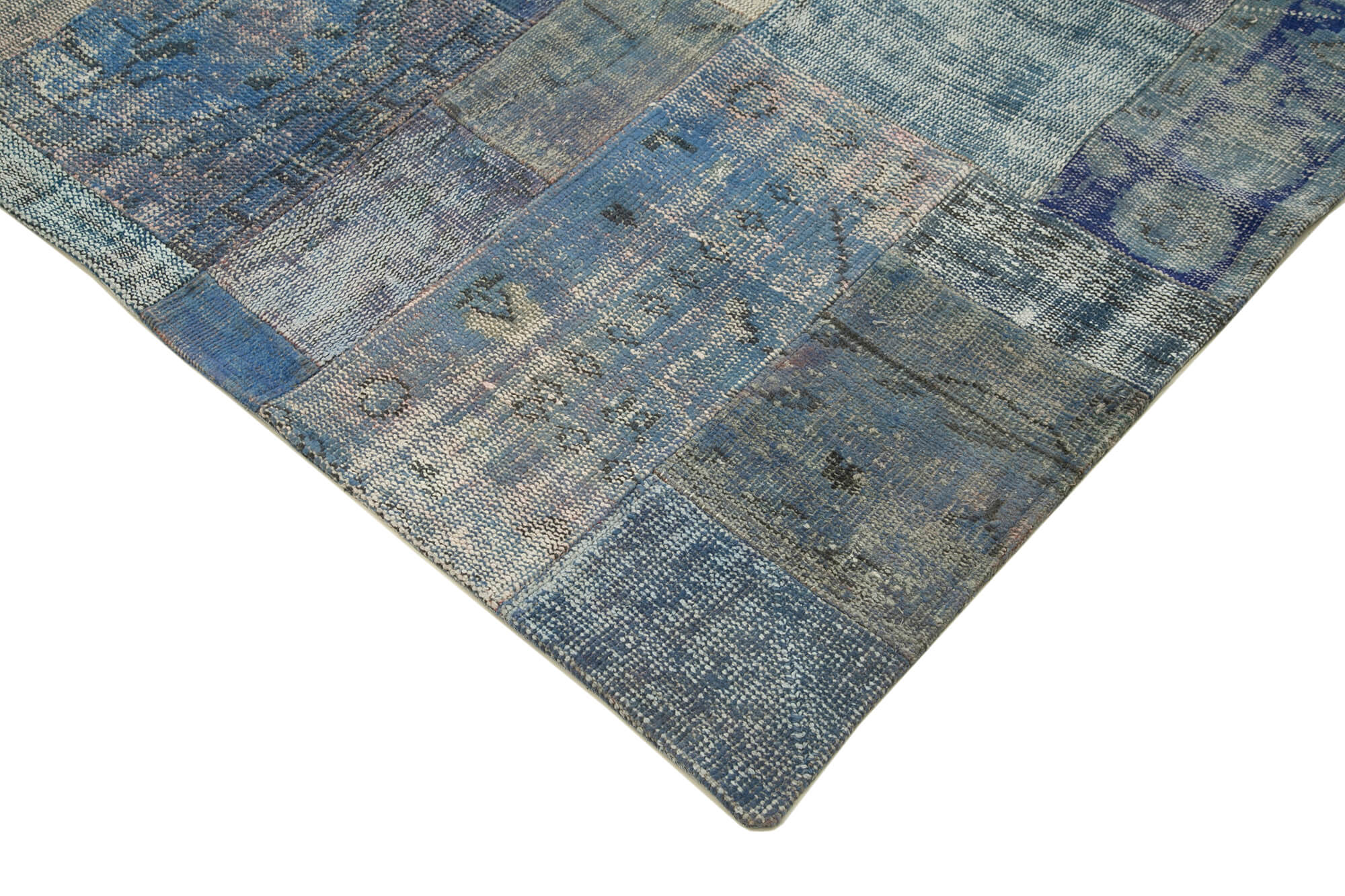 Handmade Patchwork Rug - Kirk Yama Blue Area Rug 8'3''x11'5'' Cotton Wool