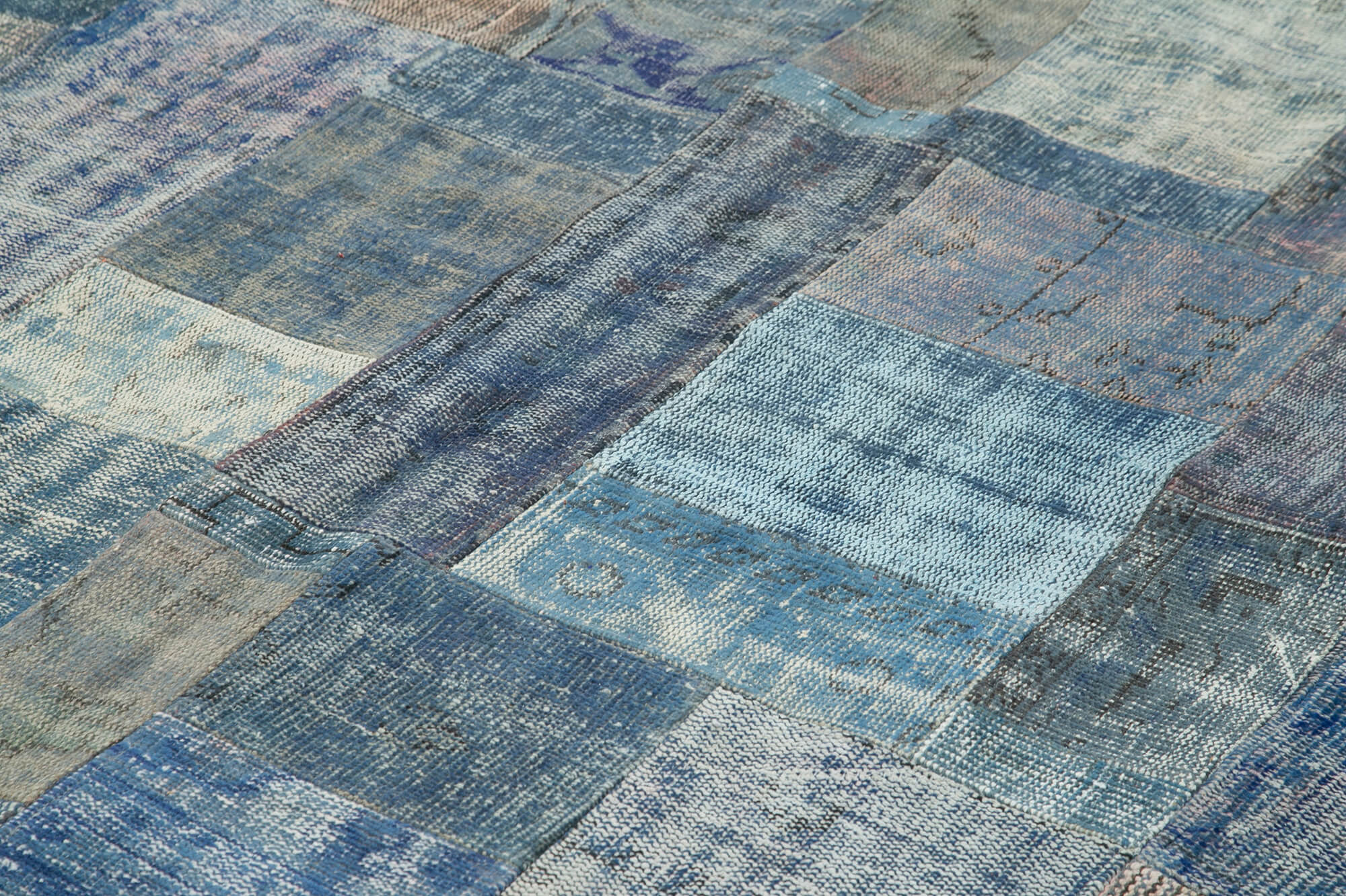 Handmade Patchwork Rug - Kirk Yama Blue Area Rug 8'3''x11'5'' Cotton Wool
