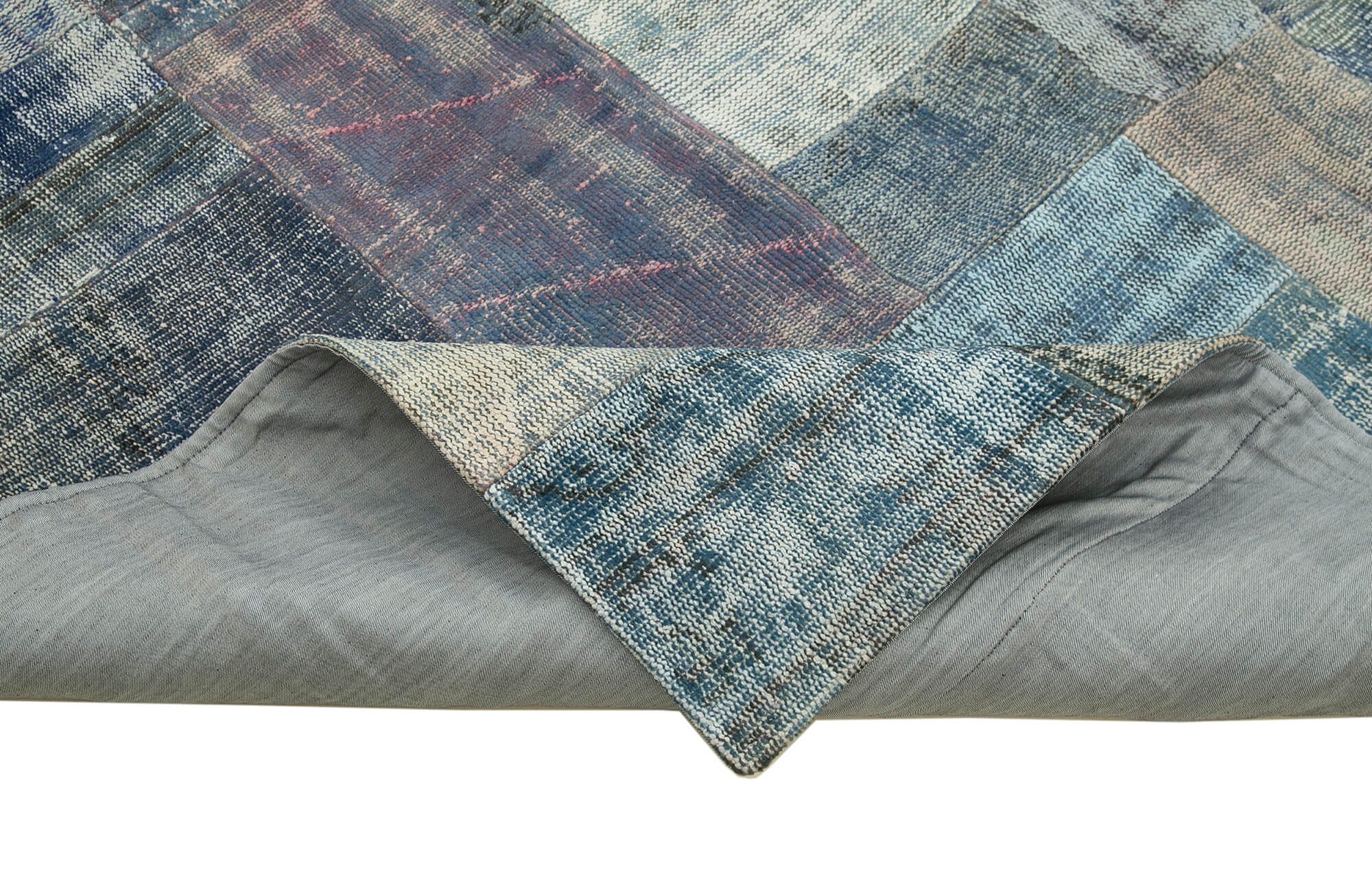 Handmade Patchwork Rug - Kirk Yama Blue Area Rug 8'3''x11'5'' Cotton Wool