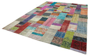 Handmade Area Rug - Blue Patchwork Cotton Wool Carpet 9'x12' Hand Knotted Turkish