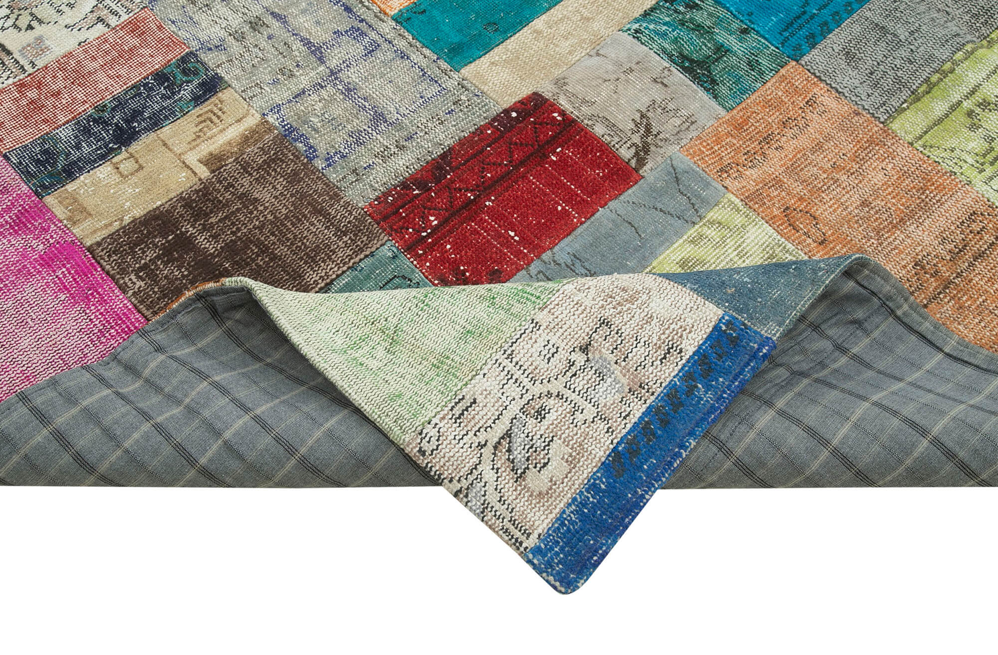 Kirk Yama Blue Patchwork Cotton Wool Handmade Area Rug 8'11'' x 12'1''
