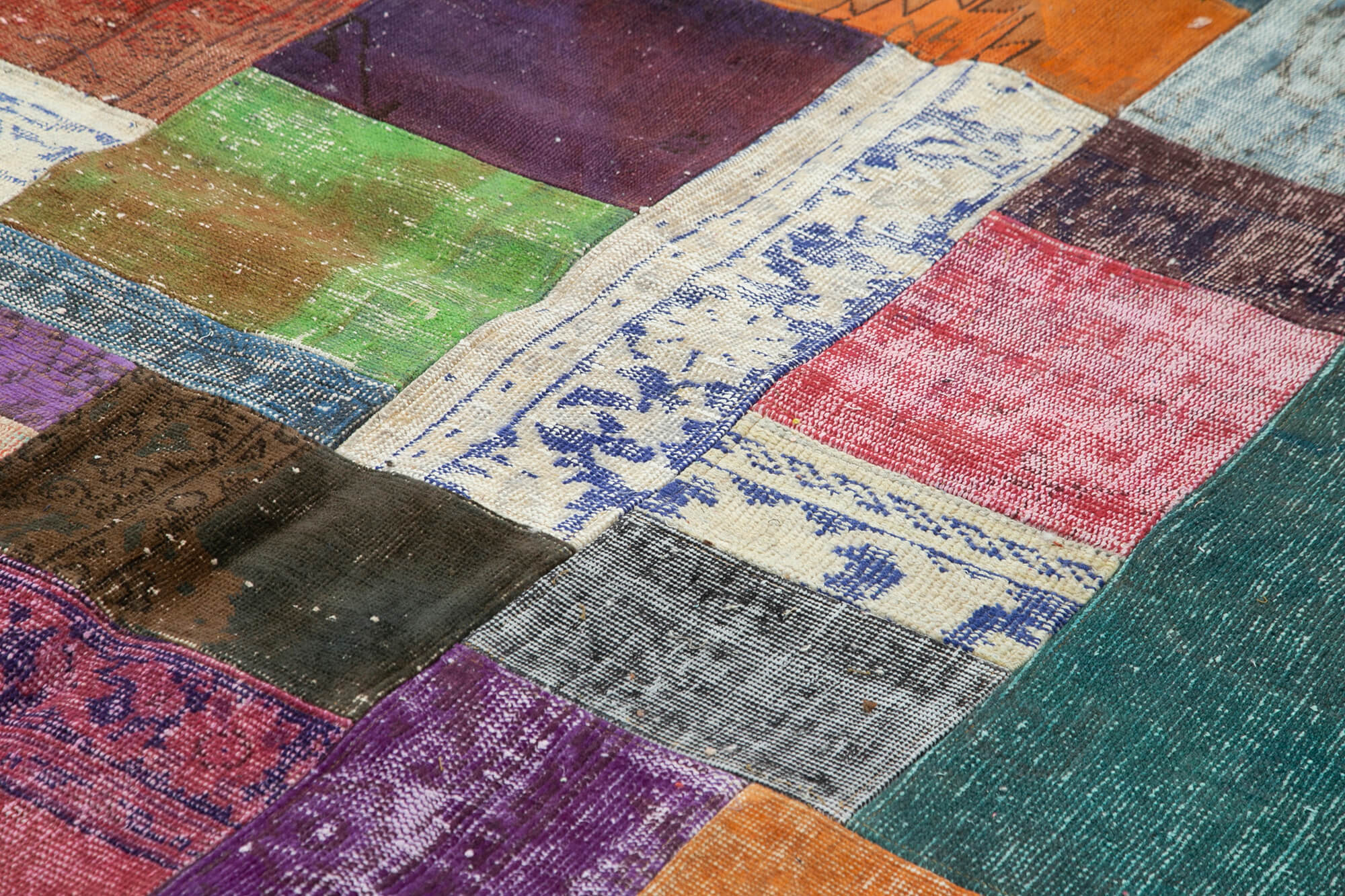 Handmade Area Rug - Kirk Yama Blue Patchwork Cotton Wool Carpet 8'11'' x 12'0''