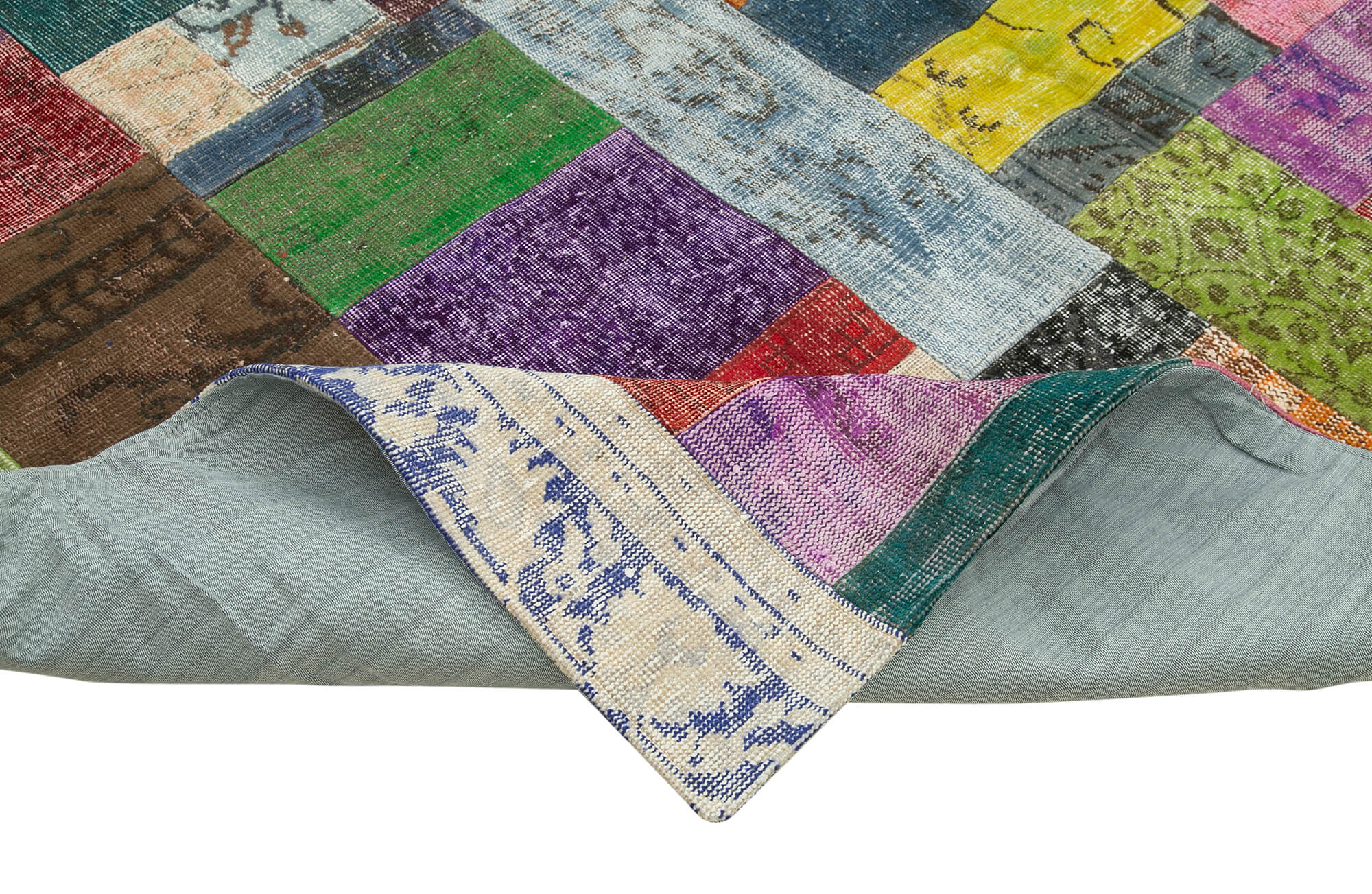 Handmade Area Rug - Kirk Yama Blue Patchwork Cotton Wool Carpet 8'11'' x 12'0''
