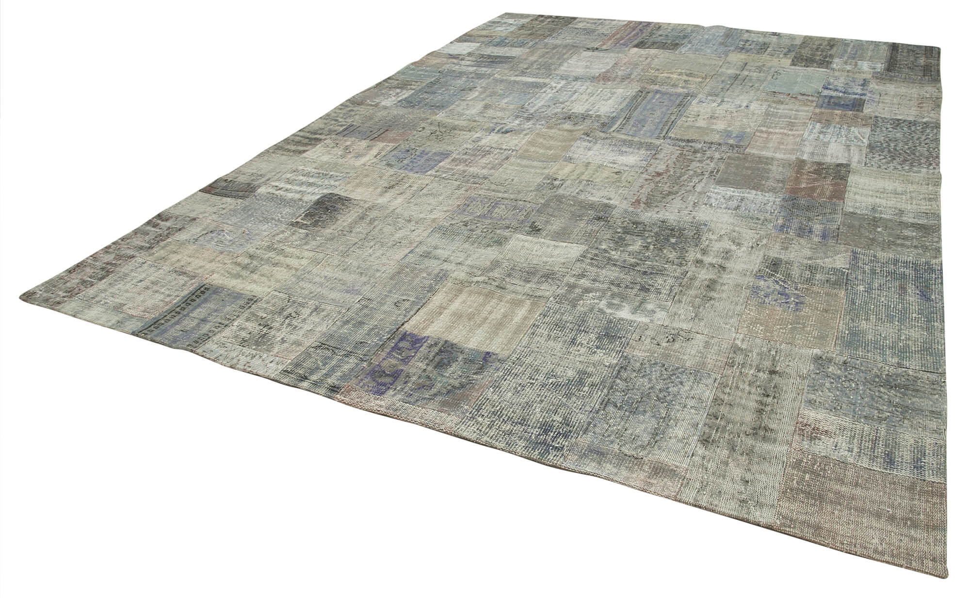 Handmade Patchwork Rug - Kirk Yama Grey Cotton Wool Large Living Room Rug 9'11''x13'6''