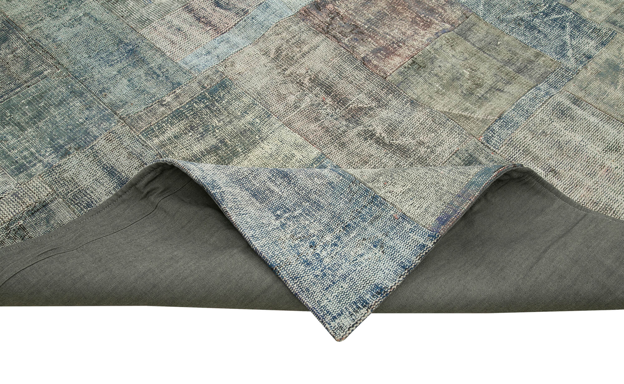 Handmade Area Rug | Blue Patchwork Rug - Cotton Wool Carpet, Vintage Turkish Style