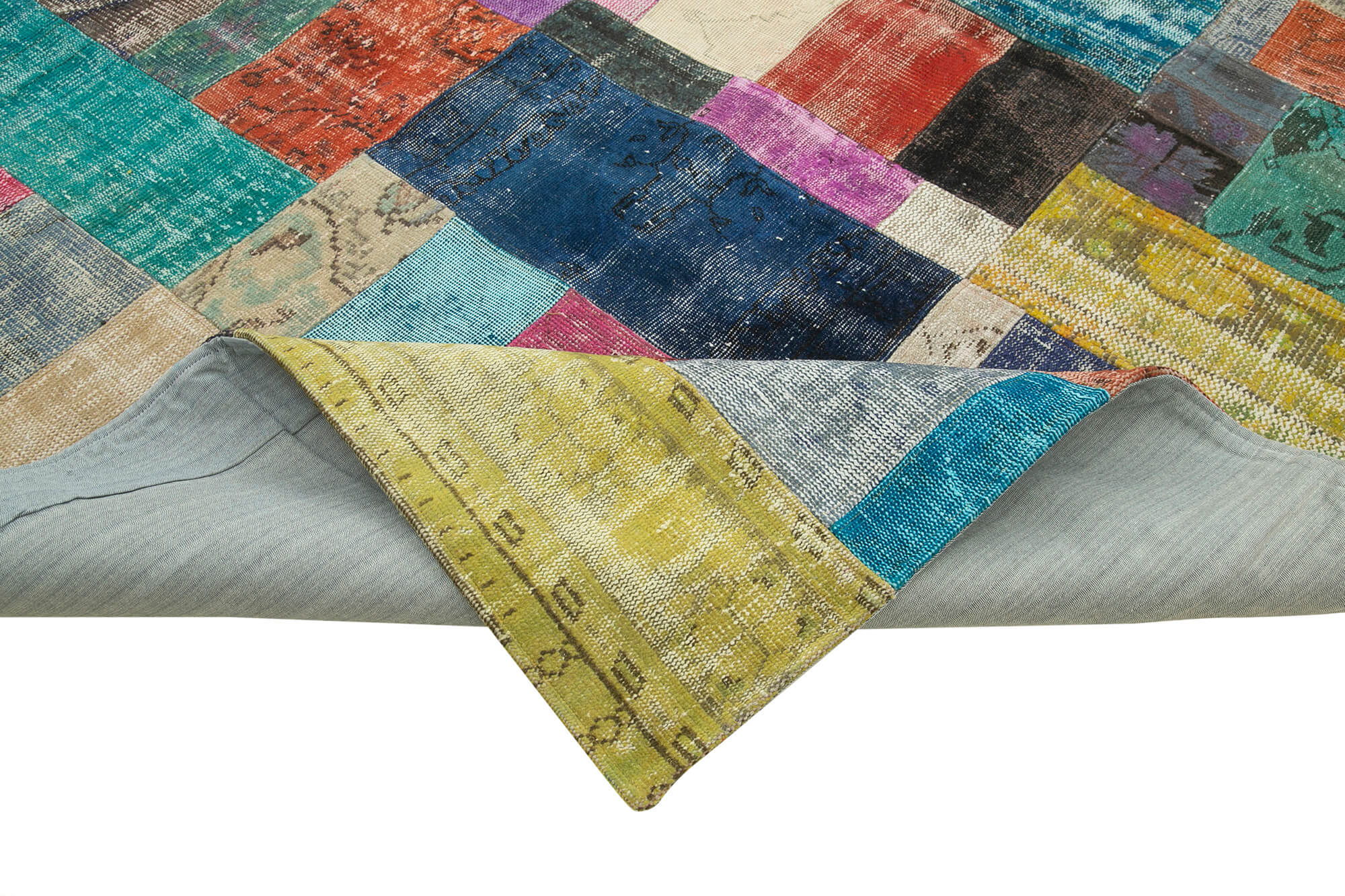 Kirk Yama Blue Patchwork Cotton Wool Handmade Area Rug 9'11'' x 13'5''